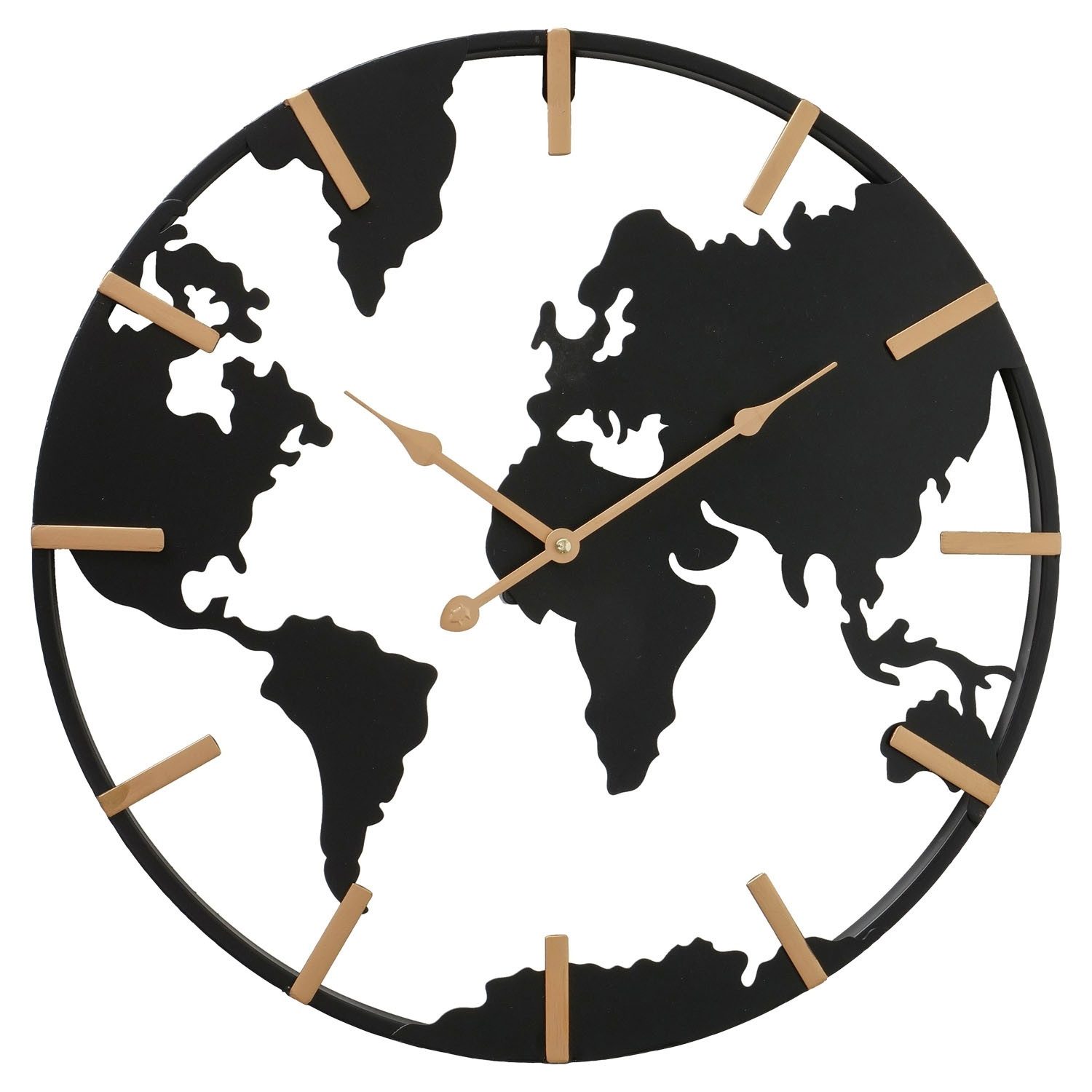 BOLTZE GRUPPE GmbH Wanduhr UNION, Ø 50 cm, Schwarz, Goldgelb, Eisen, (Weltkartenmotiv, Batteriebetrieben)