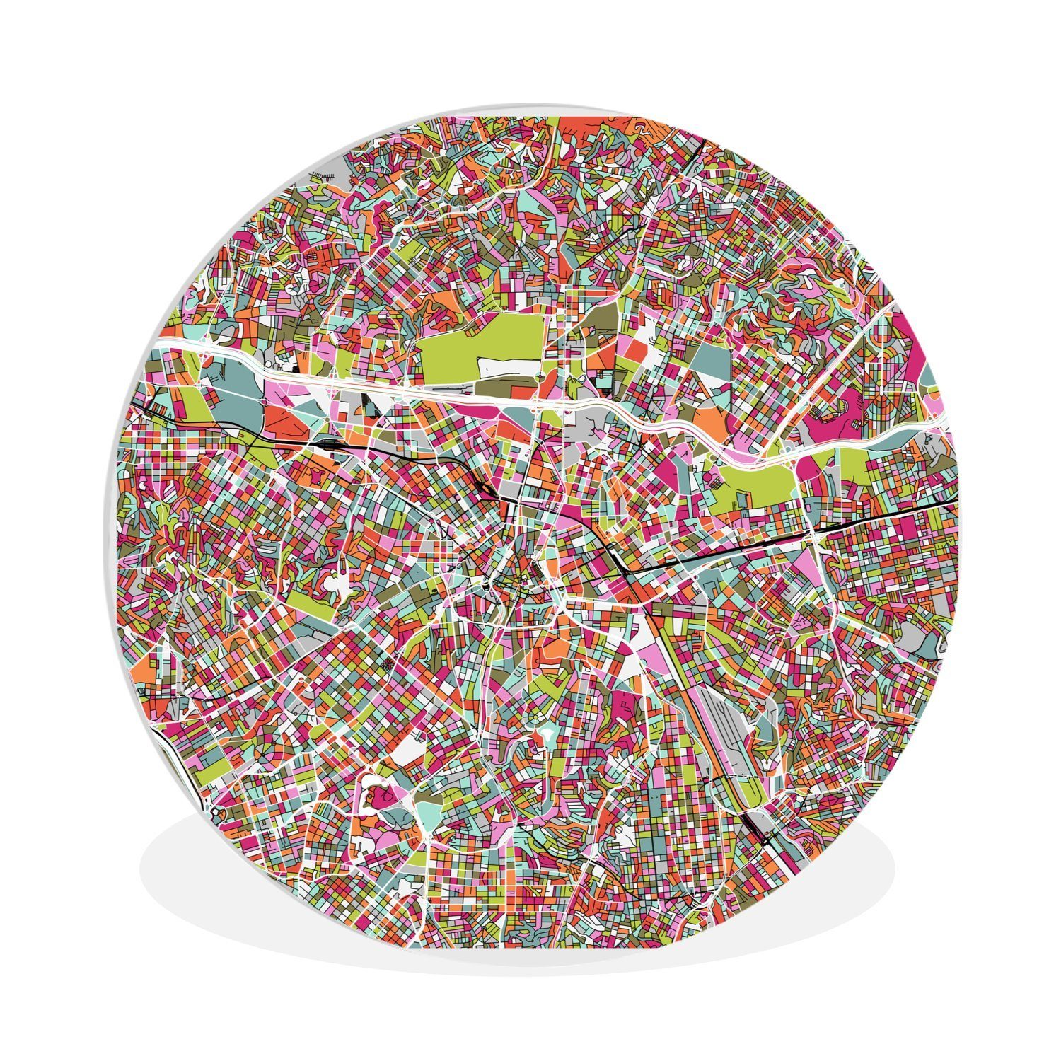 MuchoWow Gemälde Illustration einer bunten Karte von São Paulo, (1 St), Kreis Wanddekoration Forex, Rundes Wandbild, Wohnzimmer, 30x30 cm | Gemälde