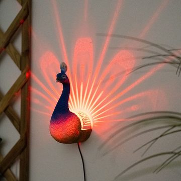 etc-shop LED Solarleuchte, LED-Leuchtmittel fest verbaut, Farbwechsel, Rot, Grün, Blau, Solarlampe Pfau Außen Wandleuchte Figuren Solarleuchte