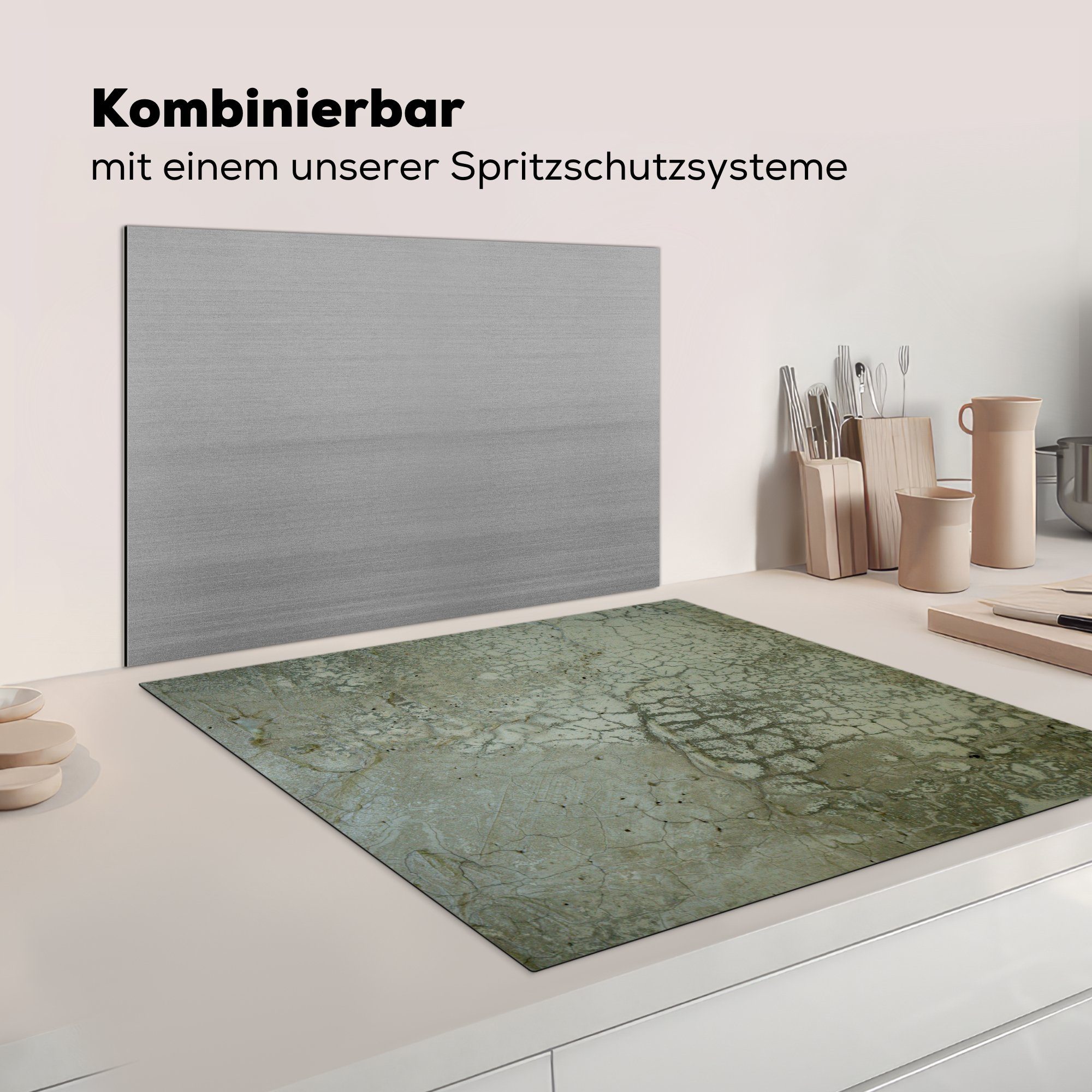 Arbeitsplatte Erde, (1 MuchoWow tlg), - Vinyl, Herdblende-/Abdeckplatte Ceranfeldabdeckung, Olive Wand Grün küche 78x78 - - für cm,