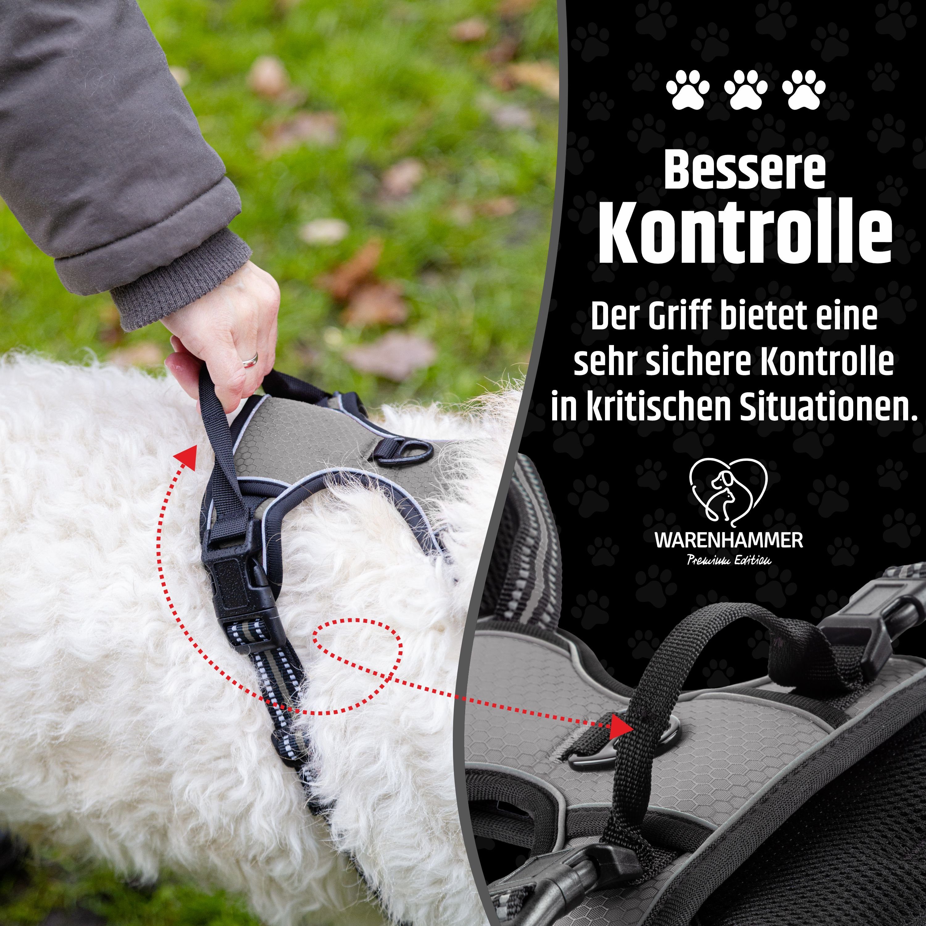 Warenhammer Hunde-Geschirr Hundegeschirr für Hunde, Anti Zug Hundegeschirr mit Leuchtstreifen, Reflektiert im dunkeln