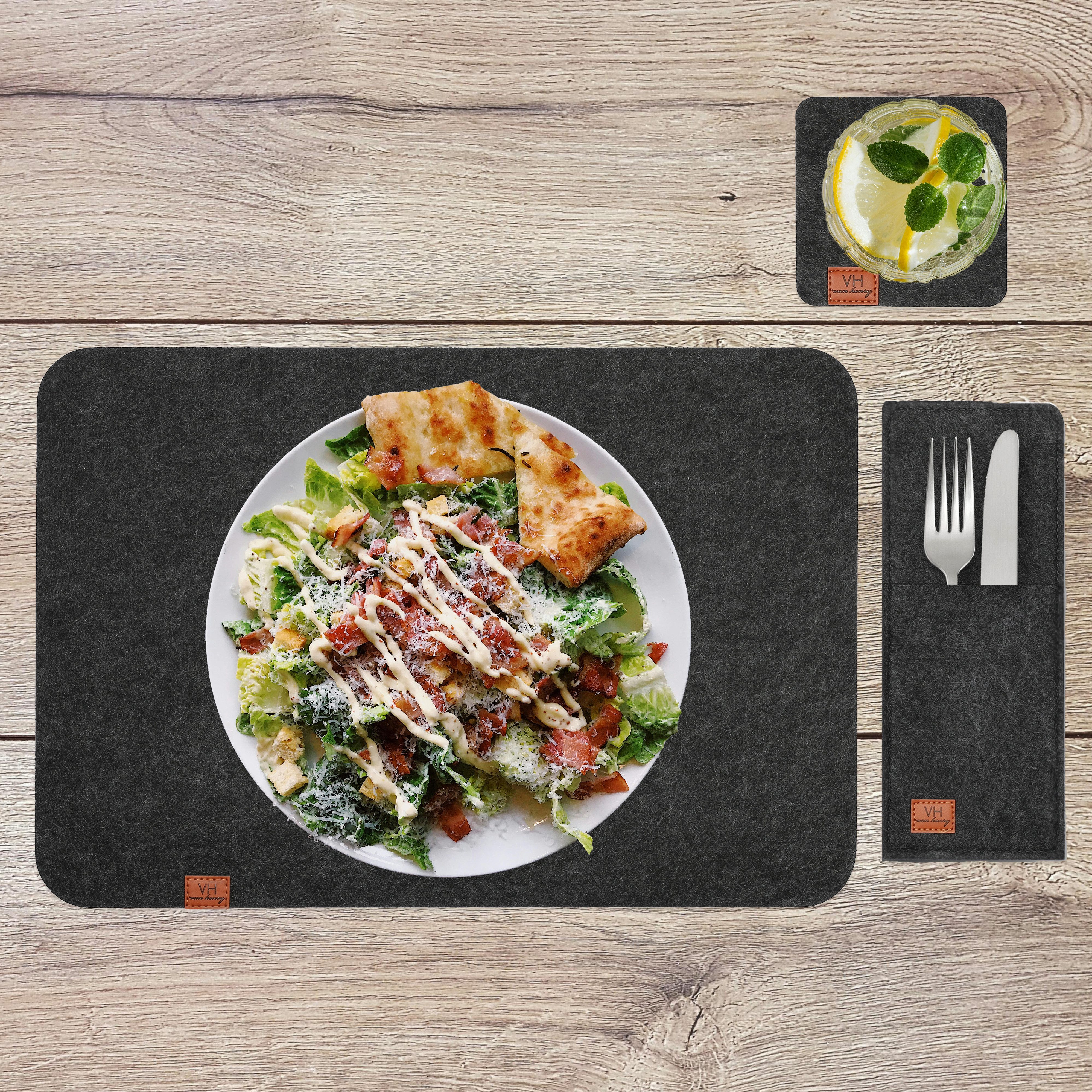 VanHenry Platzset Filz Tischsets 18er Set Abwaschbare Untersetzer & Bestecktaschen, (18-St)