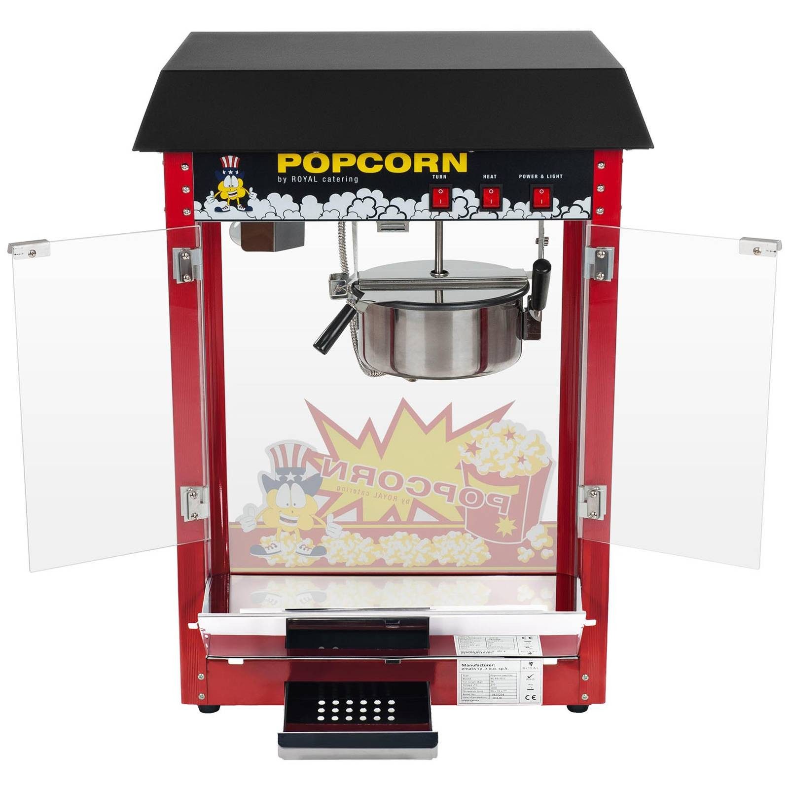 Royal Catering Popcornmaschine 5kg/h Popcornmaker Retro Popcornautomat 1500 W Dach Schwarz Teflon – Bild 2 von 5