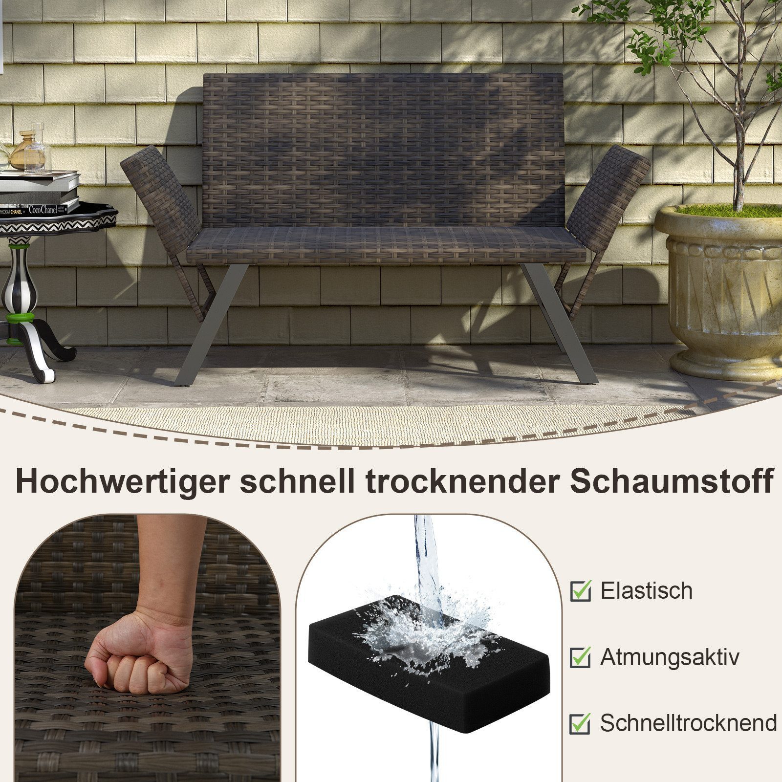 COSTWAY Gartenbank 4 in 1 mit Liegefunktion, wetterfest, 2-Sitzer, 300kg