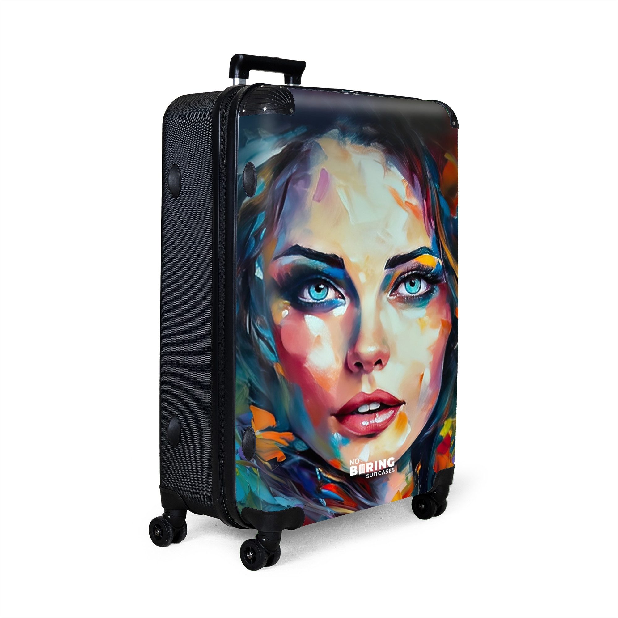 NoBoringSuitcases.com© Hartschalen-Trolley Gesicht - Frau - günstig online kaufen