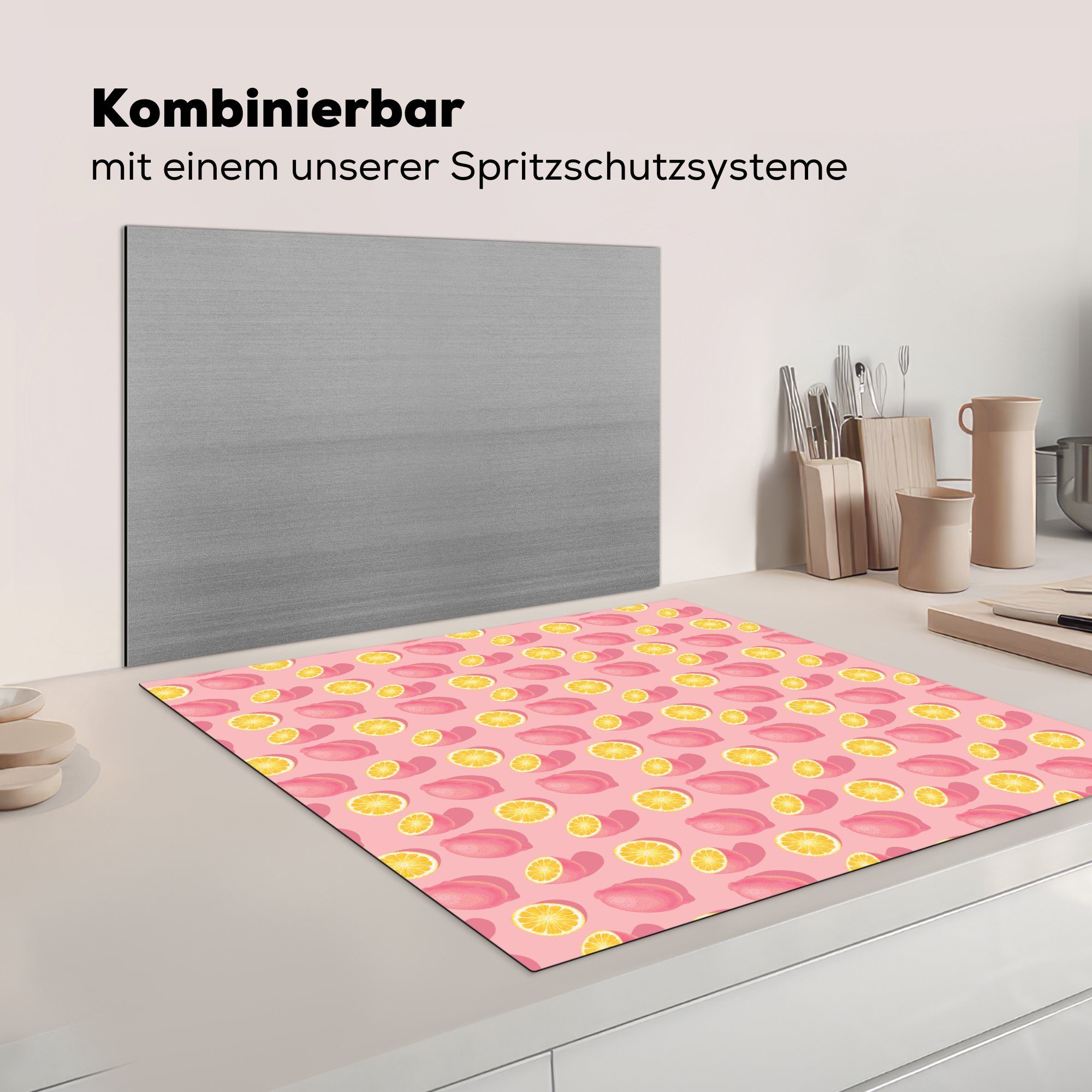 tlg), Ceranfeldabdeckung, 78x78 für cm, Vinyl, Zitrone MuchoWow - (1 - Herdblende-/Abdeckplatte Rosa, küche Arbeitsplatte Sommer