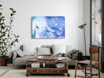 Sinus Art Leinwandbild 120x80cm Wandbild auf Leinwand Pusteblume Fotokunst Blau Nahaufnahme B, (1 St)