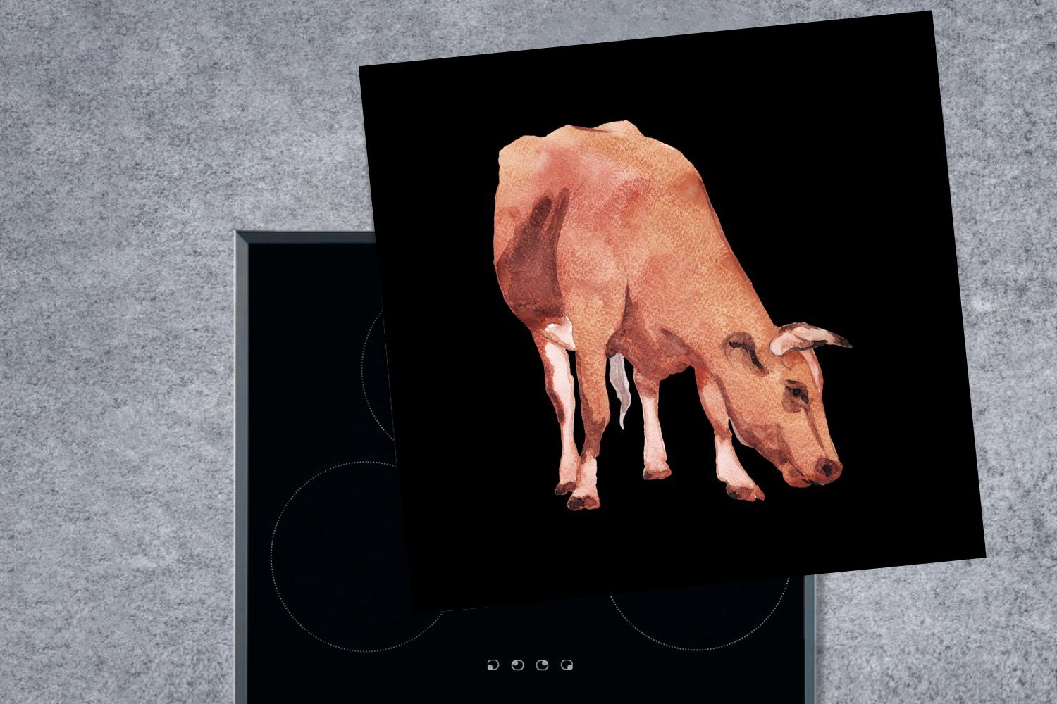 MuchoWow Herdblende-/Abdeckplatte Kuh - Tier cm, Braun, Ceranfeldabdeckung, 78x78 küche - tlg), Vinyl, Arbeitsplatte (1 für