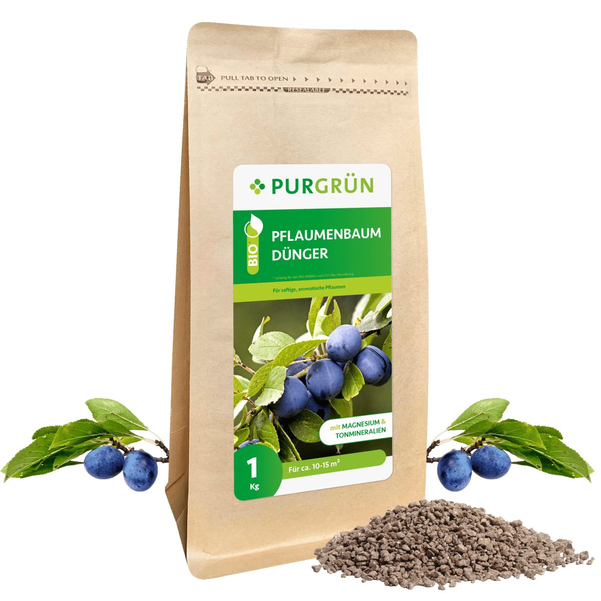 Obstdünger Purgrün Bio Pflaumenbaum Dünger, NPK 6+3+8, Magnesium, 1 kg