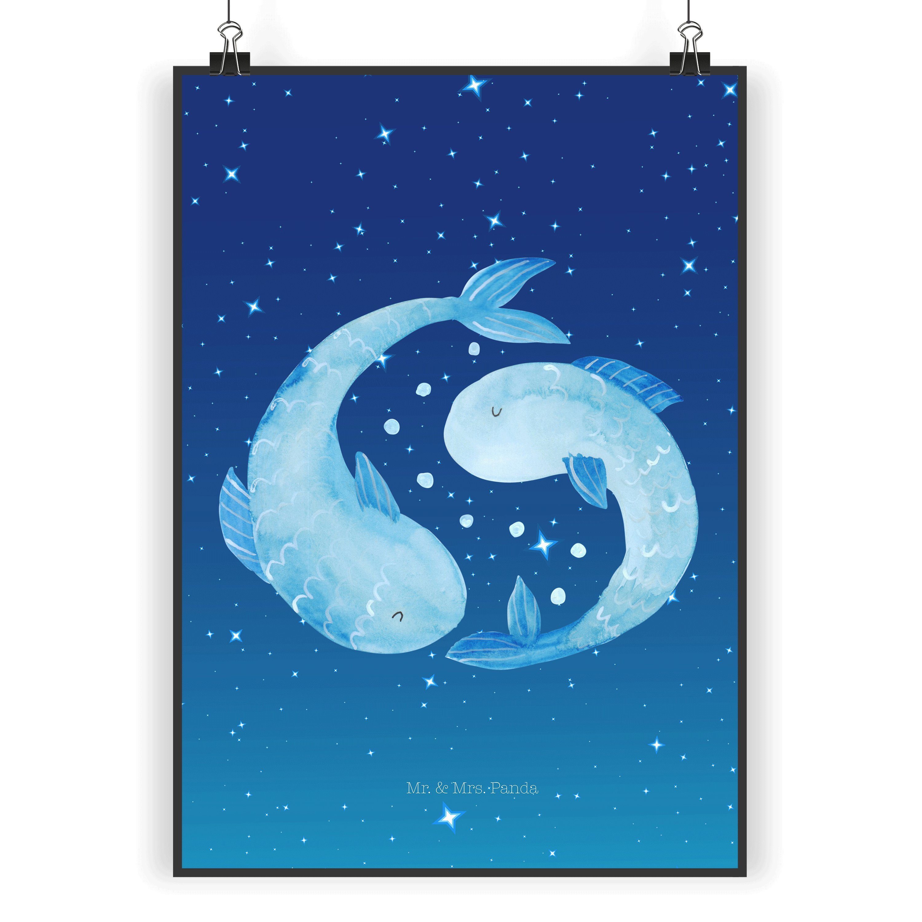 Mr. & Mrs. Panda Poster Sternzeichen Fische, Bild DIN A5, Sternenhimmel Blau, wanddeko, Wandb, Sternzeichen Fische (Packung), Wandschmuck wanddruck Wanddeko Bild