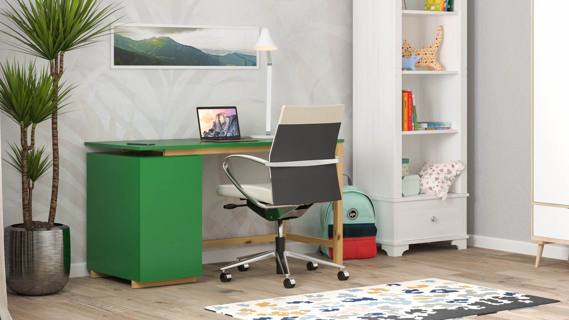 Siblo Schreibtisch Schreibtisch Schrank mit Liam Schrank) Grün Liam mit (Kinderschreibtisch