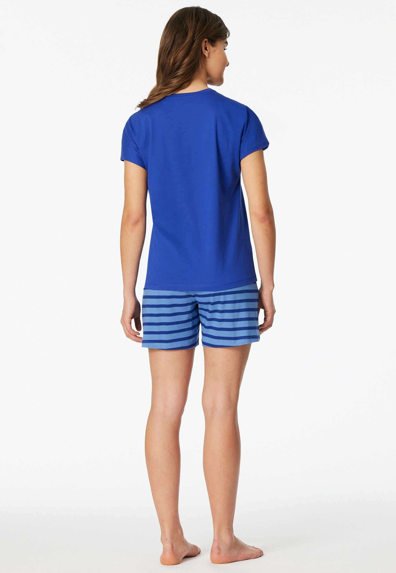 Schiesser Shorty Casual Essentials (2 tlg) mit unifarbenem Shirt und gestreifter Hose