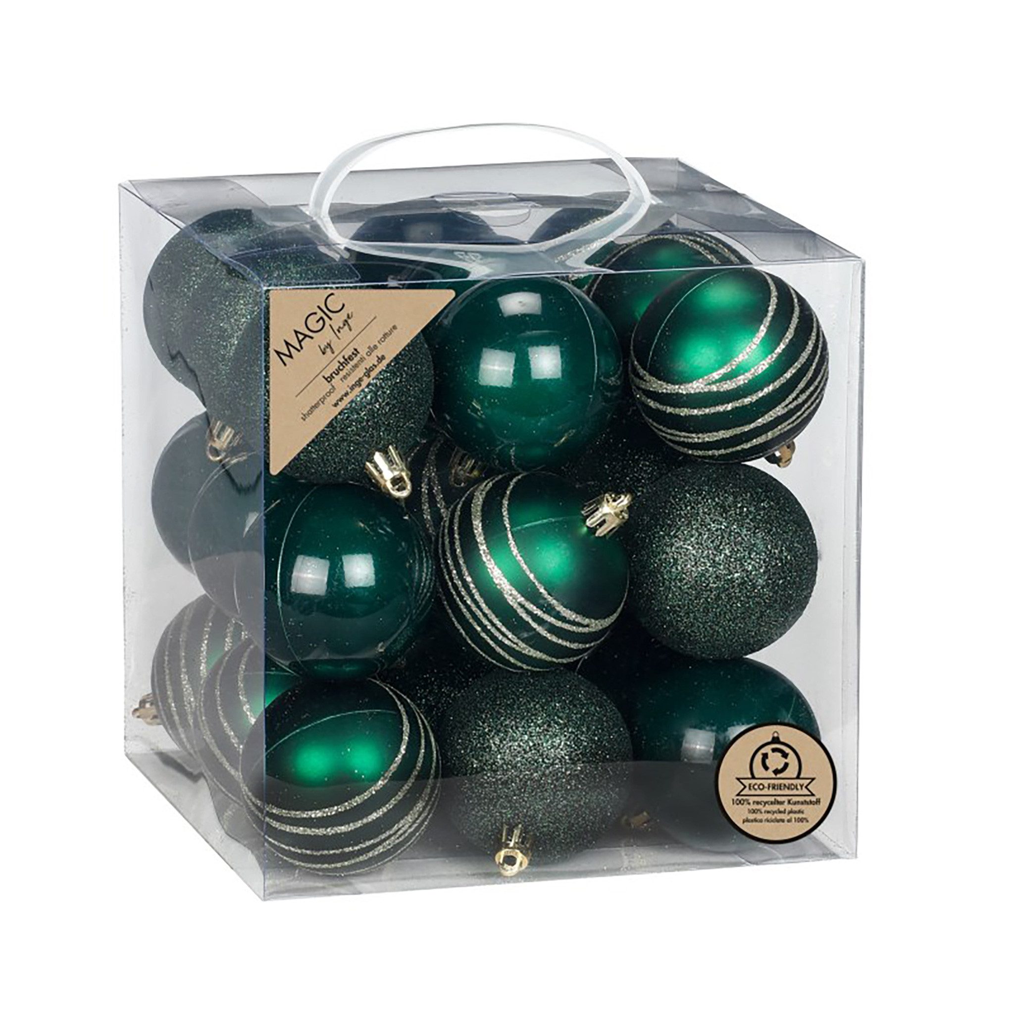 MAGIC by Inge Weihnachtsbaumkugel, Новогодние шары Kunststoff 6cm mit Glitzer 27er Set - Noble Green