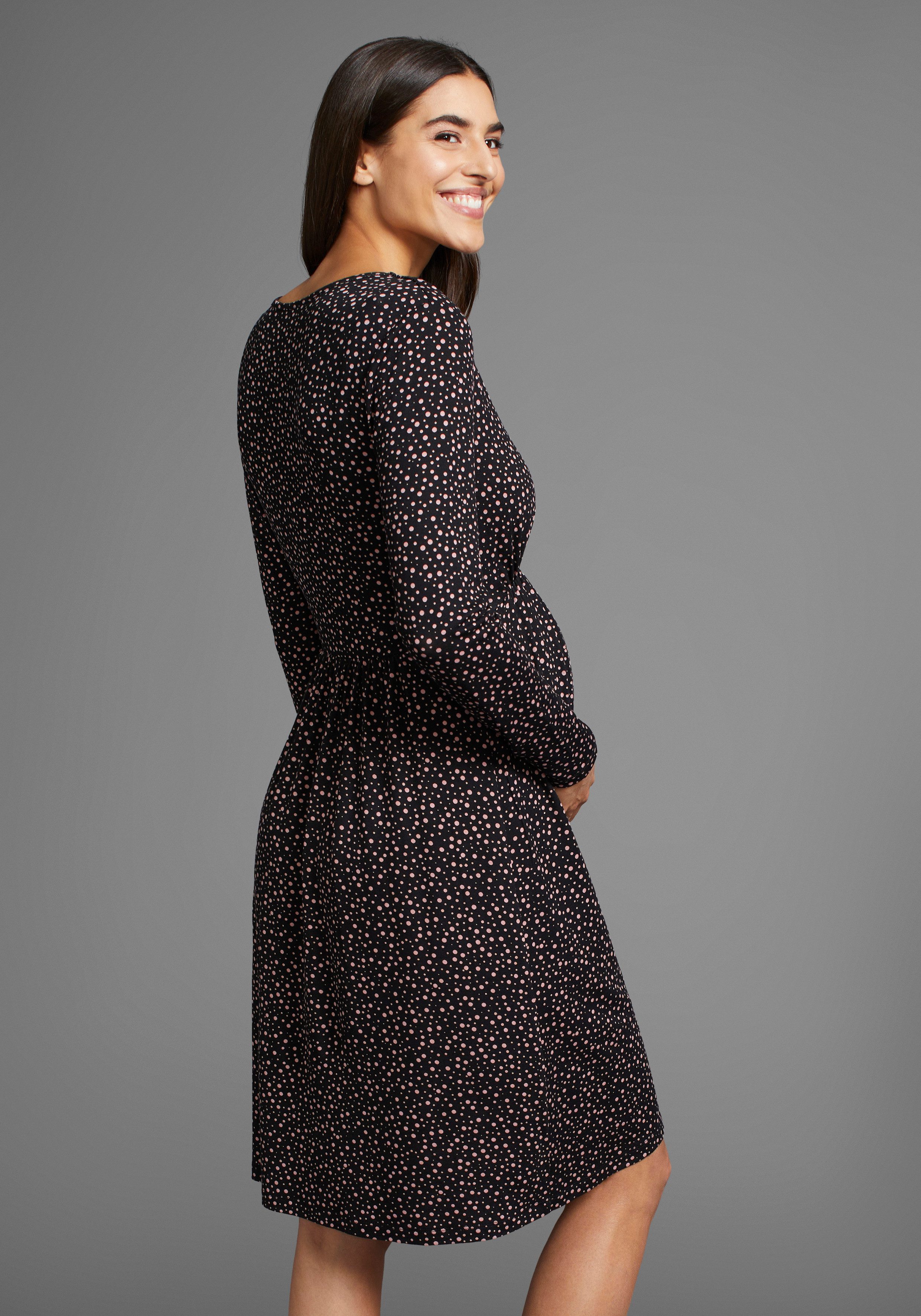Nine-month maternity dress, for pregnancy and breastfeeding, nursing dress in a flowing shape and with a polka dot pattern