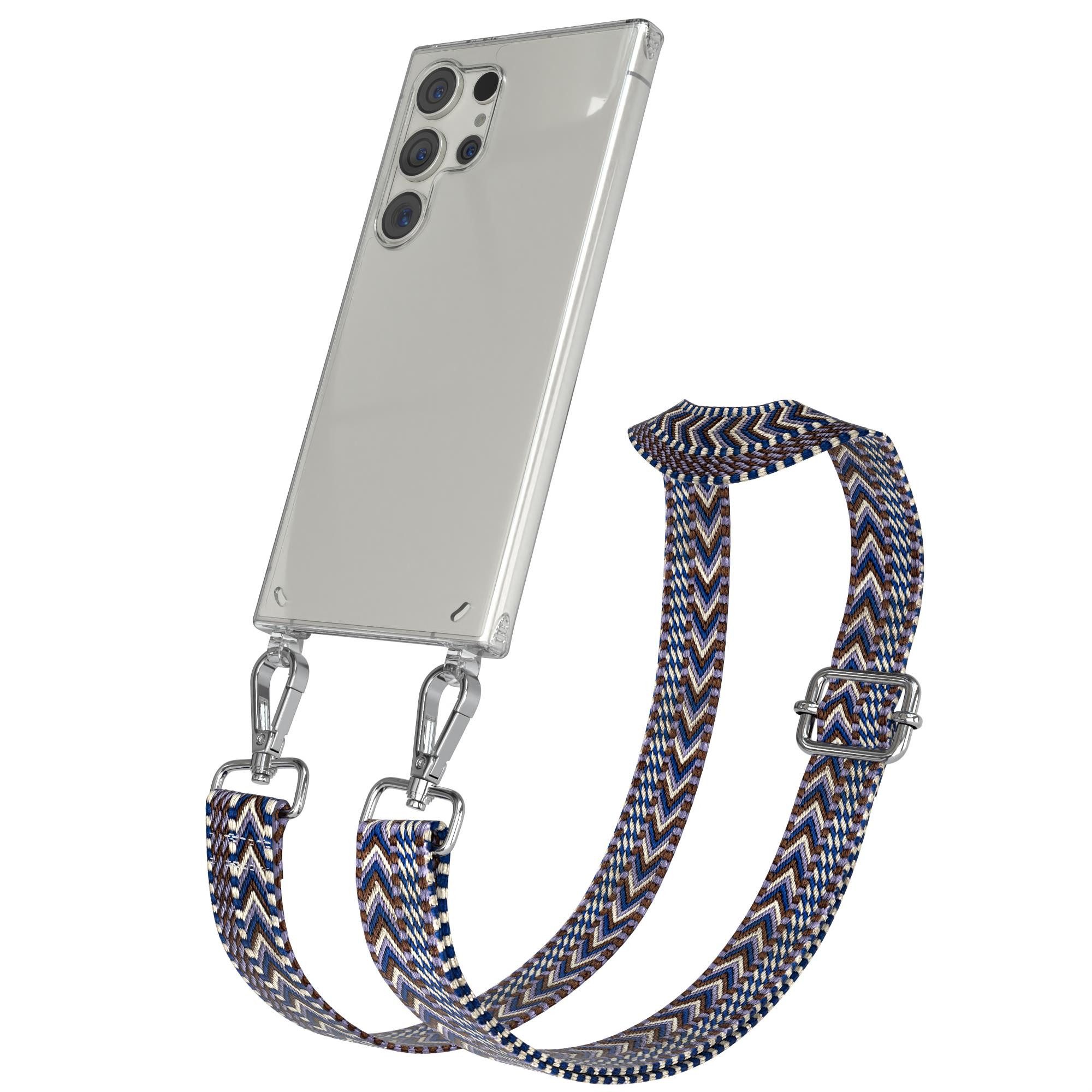 EAZY CASE Handykette Boho Umhängeband für Samsung Galaxy S24 Ultra 6,8 Zoll, Handyband zum Wechseln geflochtenes Taschenband Festivalbag Boho Blau
