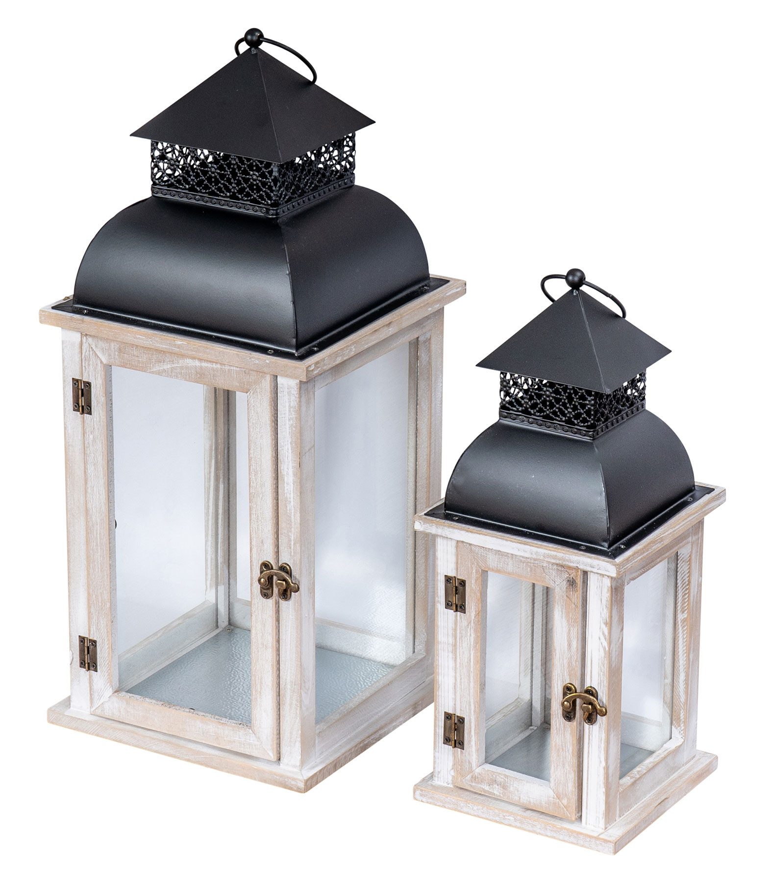 Levandeo® Kerzenlaterne, 2er Set Laterne Weiß Holz Metall Kerzenhalter Wind günstig online kaufen