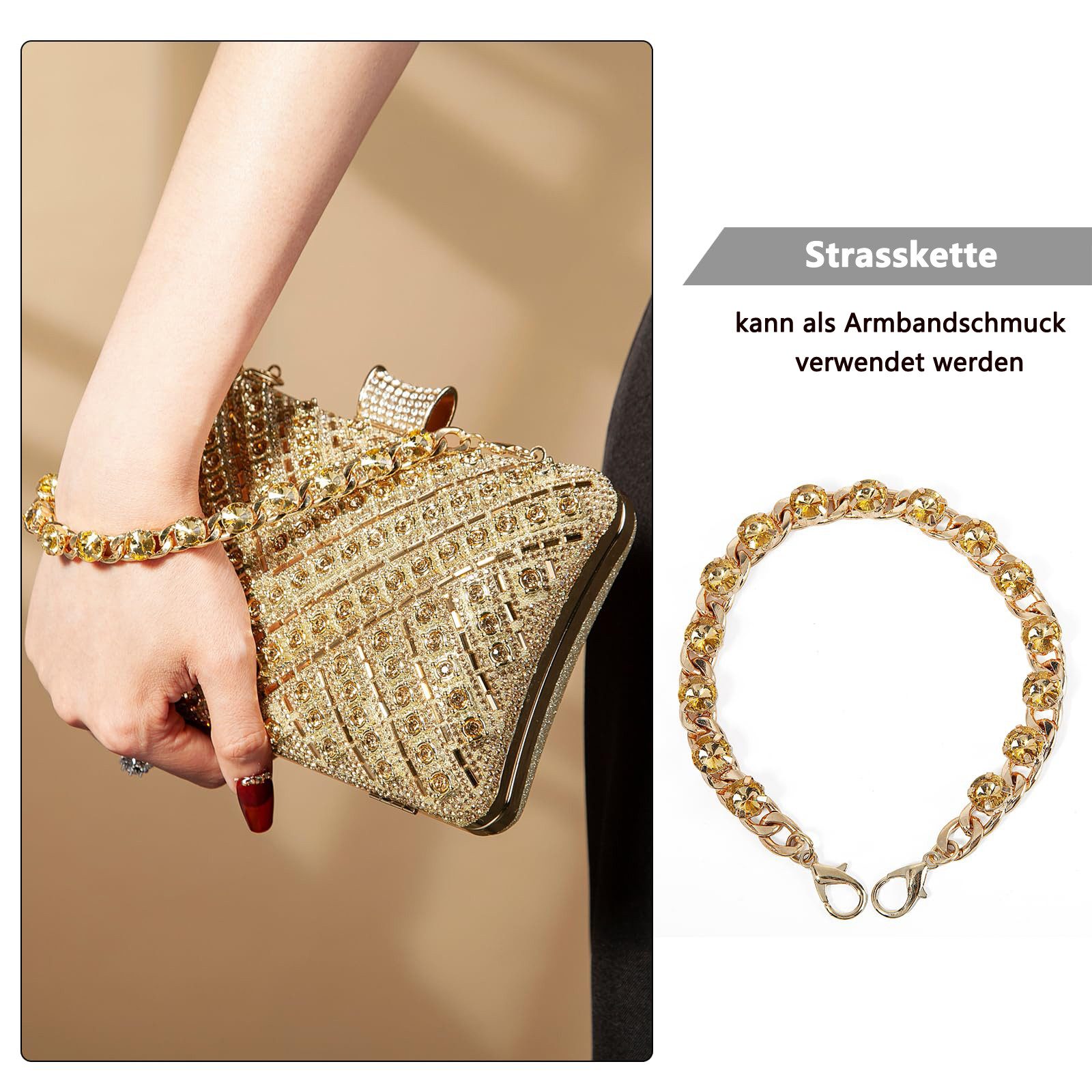 nsihing Clutch Kettentasche, Clutch Damen, Glitzernde Kleine Abendhandtasche, Elegante Tasche Schultertasche für Hochzeit, Party und Ball