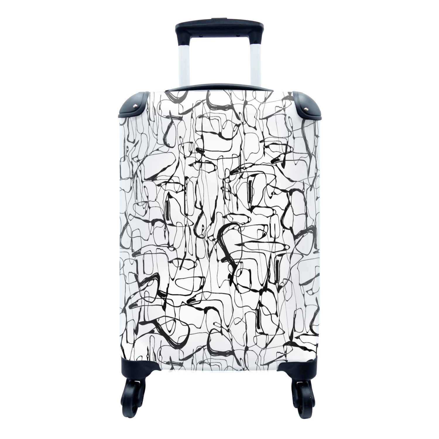 MuchoWow - Muster Reisetasche - für Handgepäckkoffer Handgepäck - 4 Trolley, Schwarz Reisekoffer Weiß, Ferien, und rollen, Linienkunst Abstrakt mit Rollen,