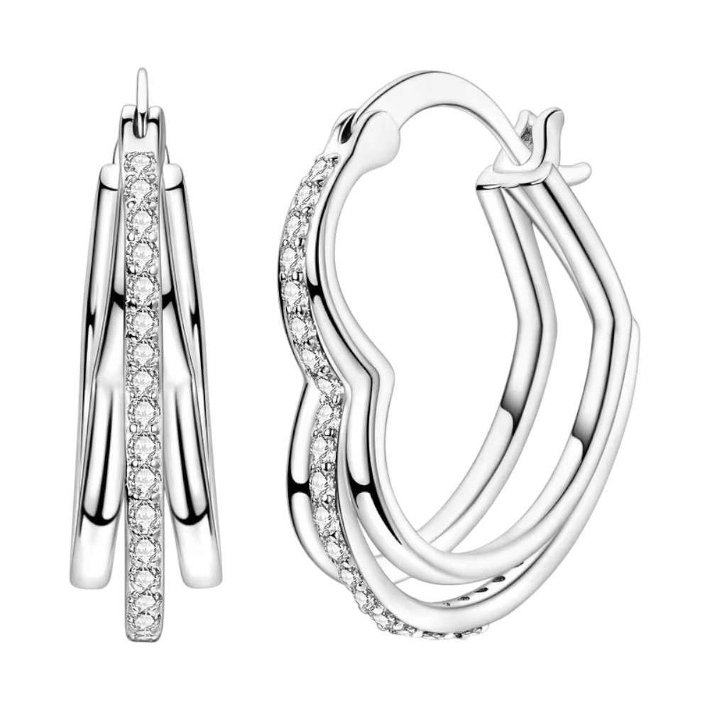Taffstyle Paar Creolen Herz Ohrringe 925 Sterling Silber elegantes Design mit Kristallen (Romantische Herzcreolen aus Sterling Silber perfekte Geschenkidee für  – Bild 3 von 5