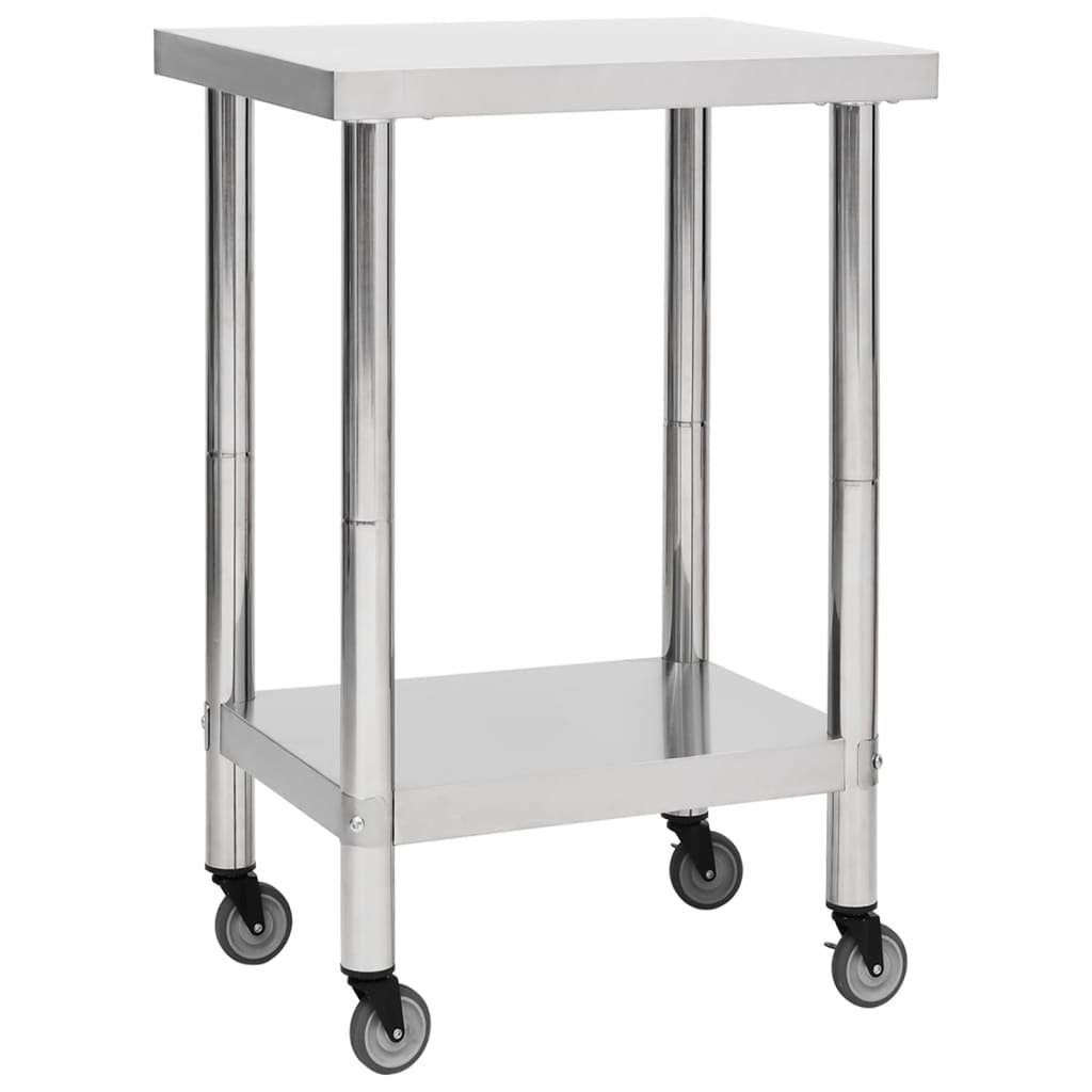 vidaXL Arbeitstisch Küchen-Arbeitstisch mit Rollen 60x60x85 cm Edelstahl (1-St)