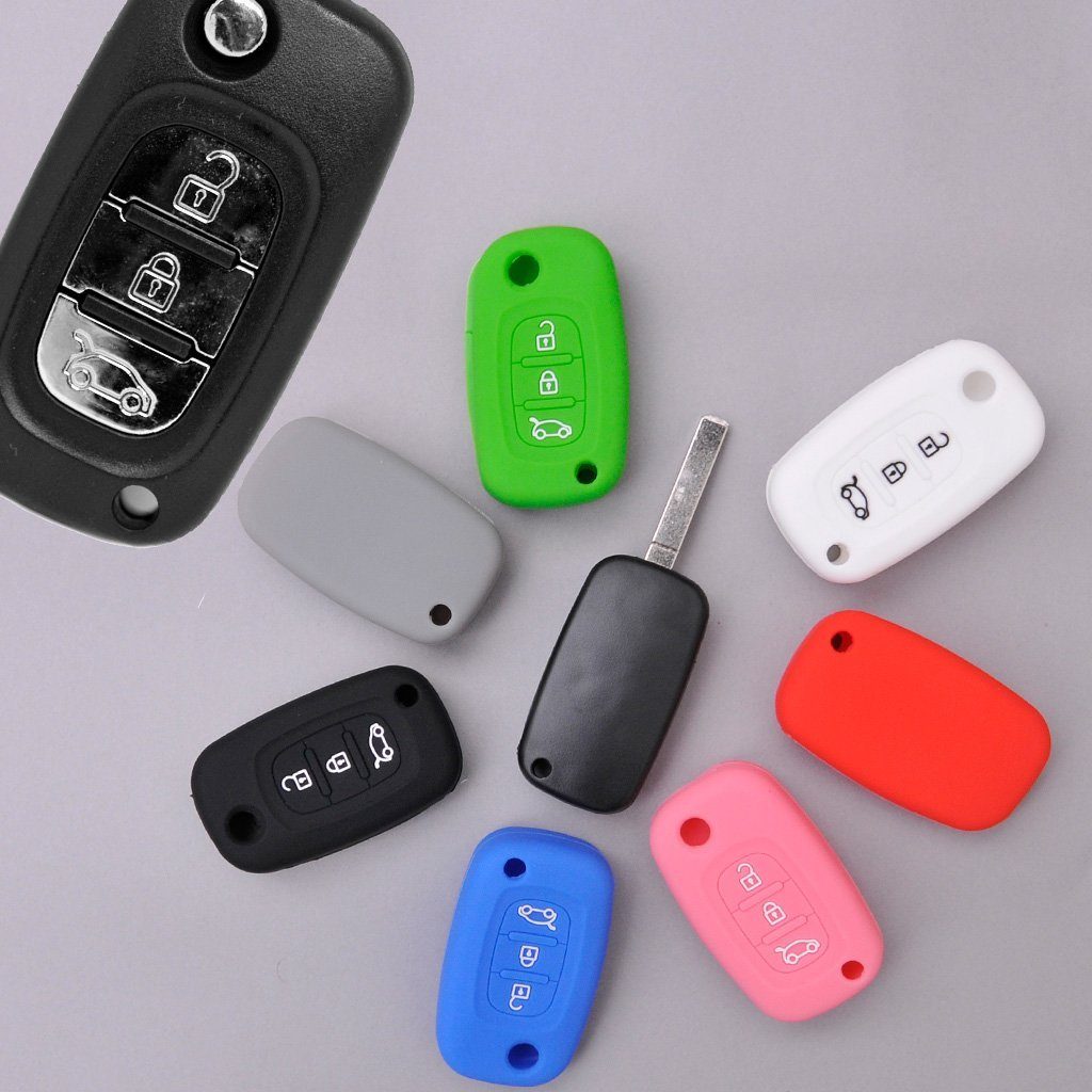 Klappschlüssel Clio Forfour für Twingo Renault 3 mt-key Smart Autoschlüssel Schutzhülle Silikon Tasten Schlüsseltasche Pink, Softcase