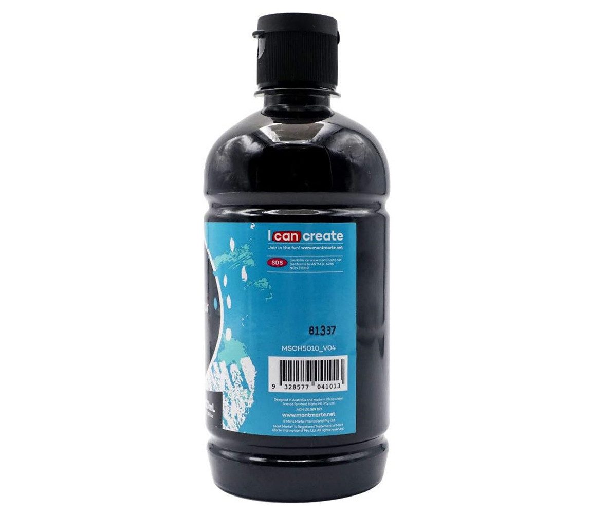 Mont Marte Acrylfarbe 500 ml Flasche – Farbe wählbar Weiß / Schwarz / Gold, Lichtechte Farbe mit großer Deckkraft – für Leinwand, Ton, Holz, Stein