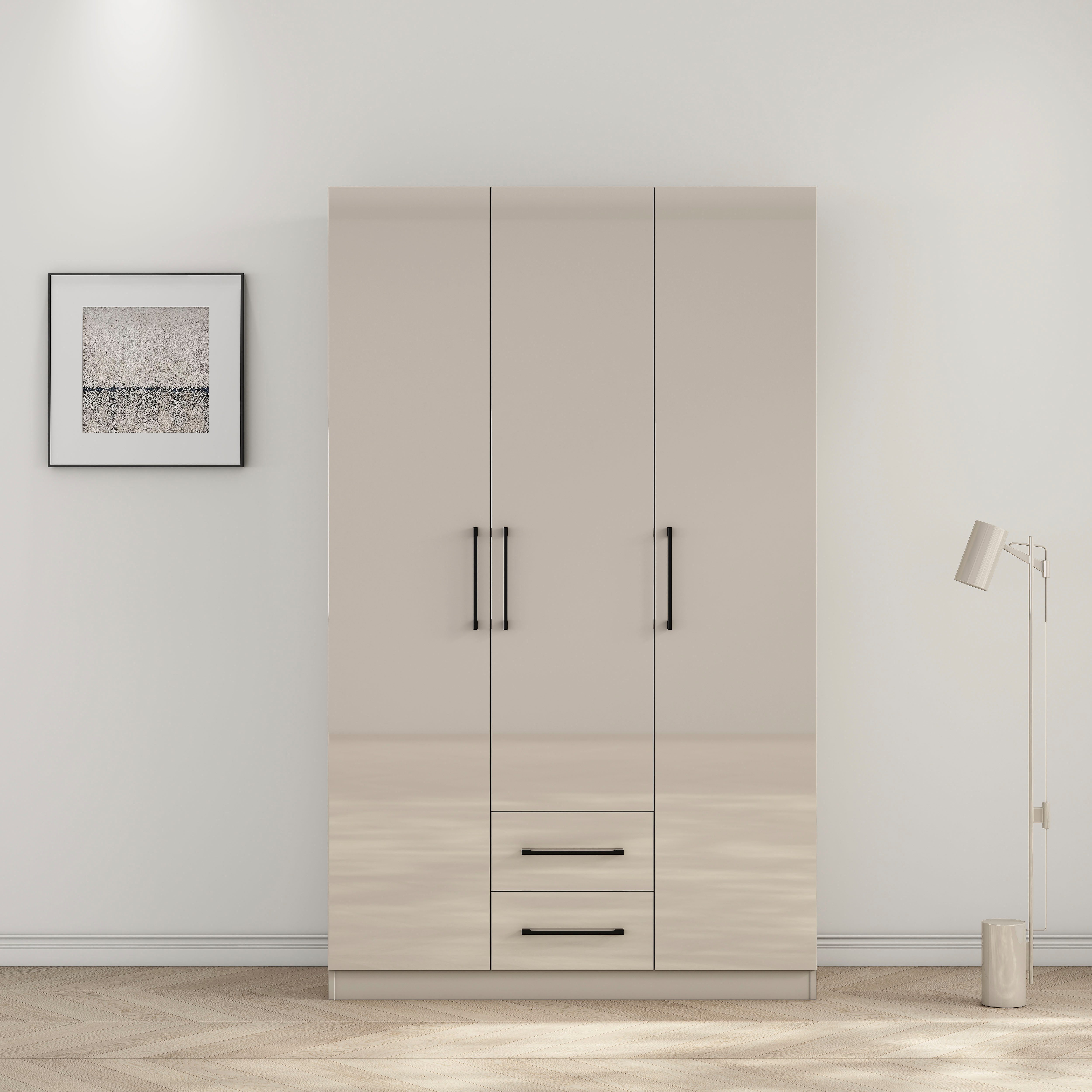 OTTO home Kleiderschrank Sylt Schlafzimmerschrank Garderobe Schrank Bestseller hochglanz (hochwertige schwarze Metallgriffe) Drehtürenschrank mit perfekter Innenausstattung, Breite 120cm