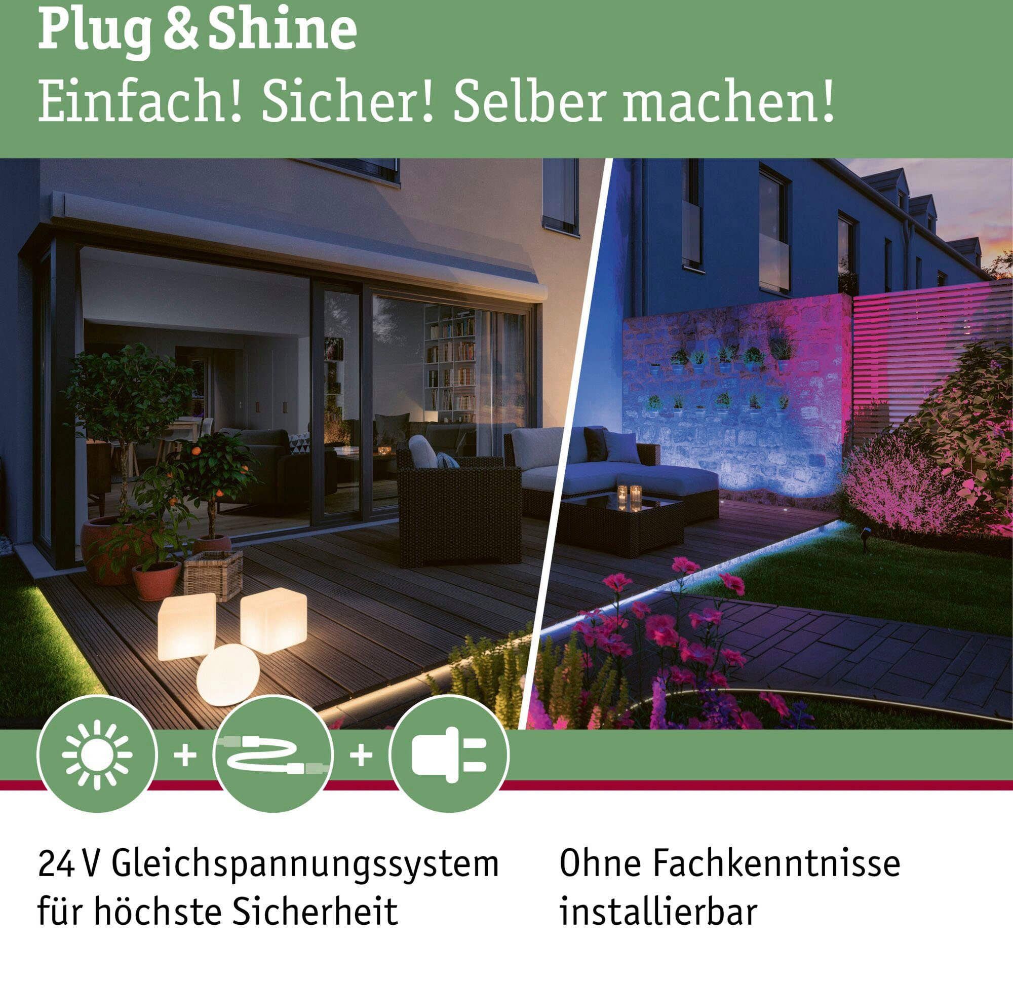 IP67, LED LED-Modul, Paulmann & Shine, LED 3000K Gartenstrahler & Plug integriert, Shine, Plug fest Warmweiß,