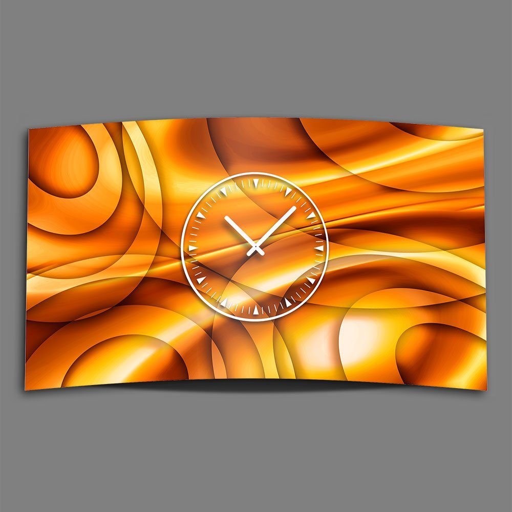 Wanduhr Abstrakt dixtime Kreise (Einzigartige 4mm aus Design Designer Alu-Dibond) Wanduhren Wanduhr modernes 3D-Optik orange