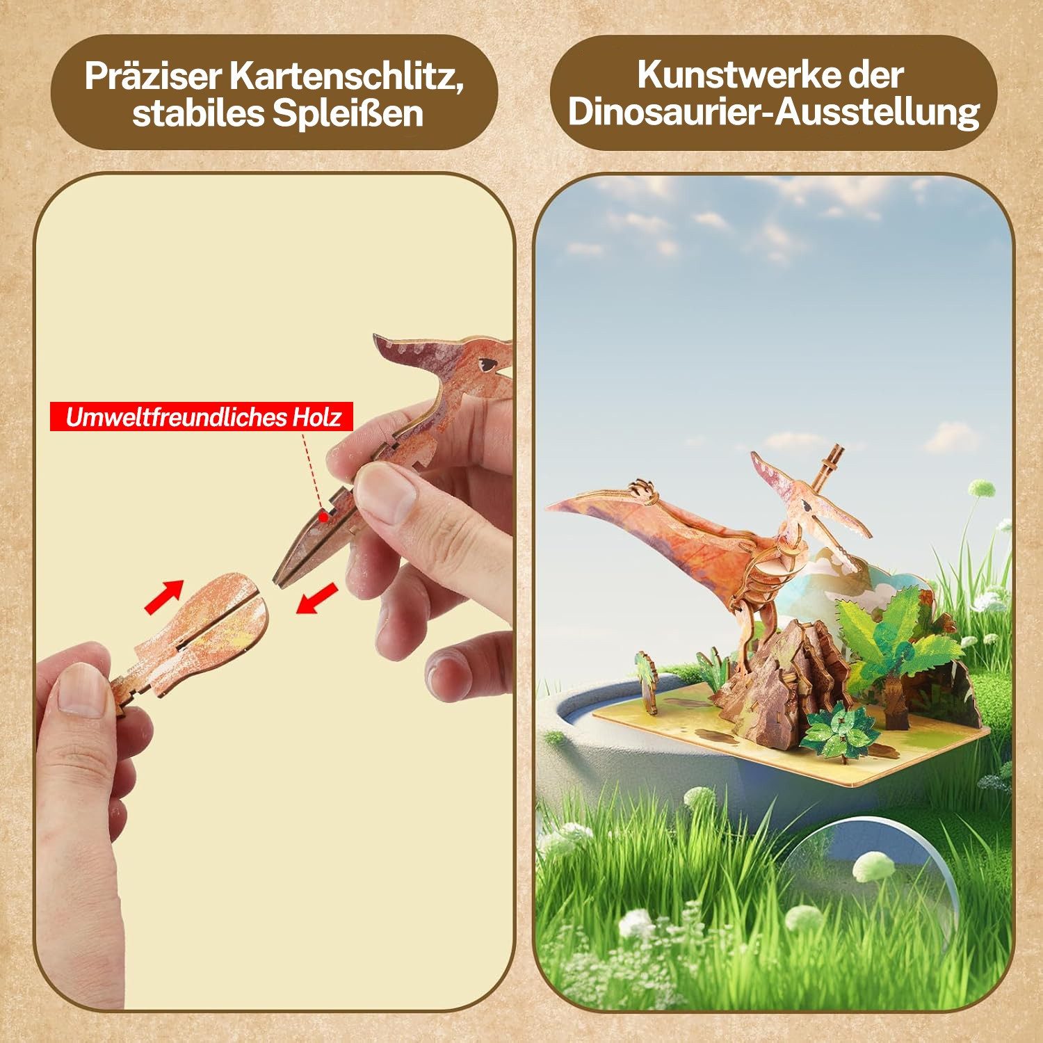 Esun Modellbausatz 3D Puzzle Holz Kinder 4er-Set, Dinosaurier-Spielzeug. Holzpuzzle, (Set, Komplettset), Puppenhäuser Miniatur Haus Kit Bastelset Geschenke