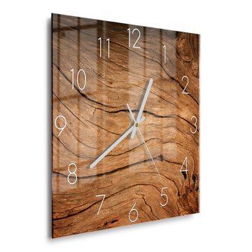 DEQORI Wanduhr 'Detaillierte Holzmaserung' (Glas Glasuhr modern Wand Uhr Design Küchenuhr)