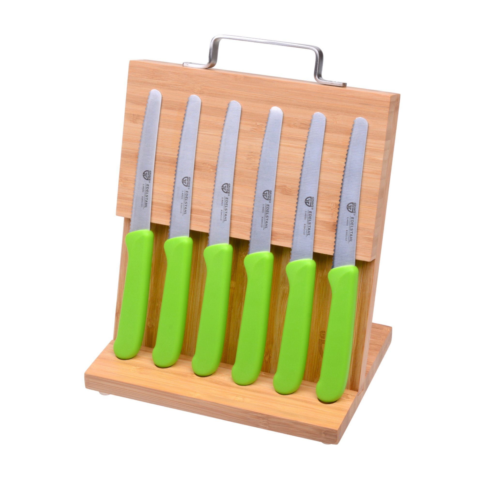 Brötchenmessern mit Messerblock GRÄWE Bambus Natur Grün, Magnet-Messerhalter klein