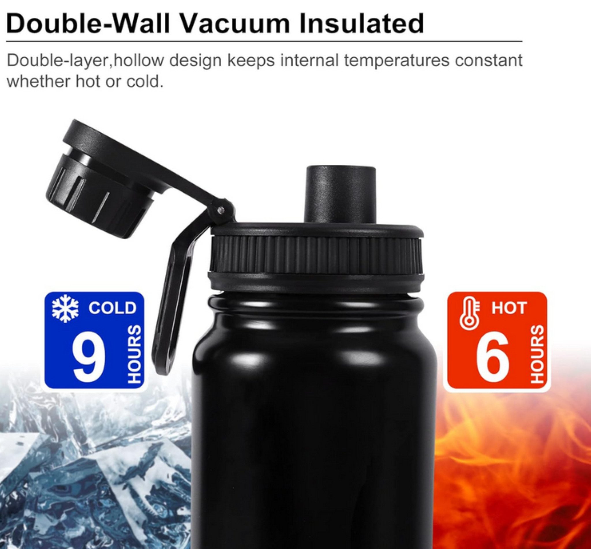 Botells Thermoflasche Edelstahl Isolierflasche 800 ml, Doppelwand, Bügelverschluss, robust, Geschmacks- und geruchsneutrale Edelstahl Sport Thermoflasche 0,8 l