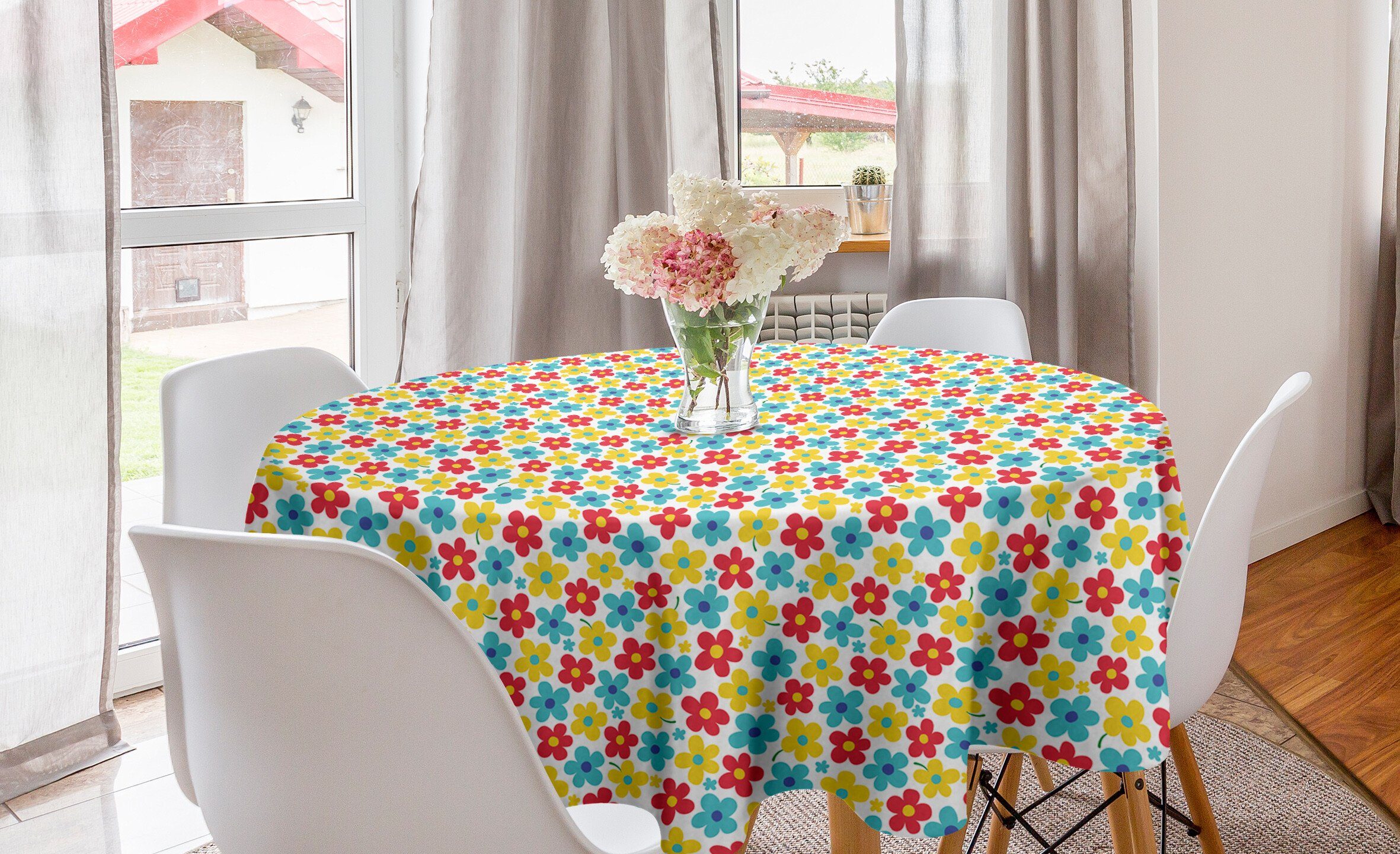 Abakuhaus Tischdecke Kreis Tischdecke Abdeckung für Esszimmer Küche Dekoration, Blumen Blühende Sommerblumen | Tischdecken