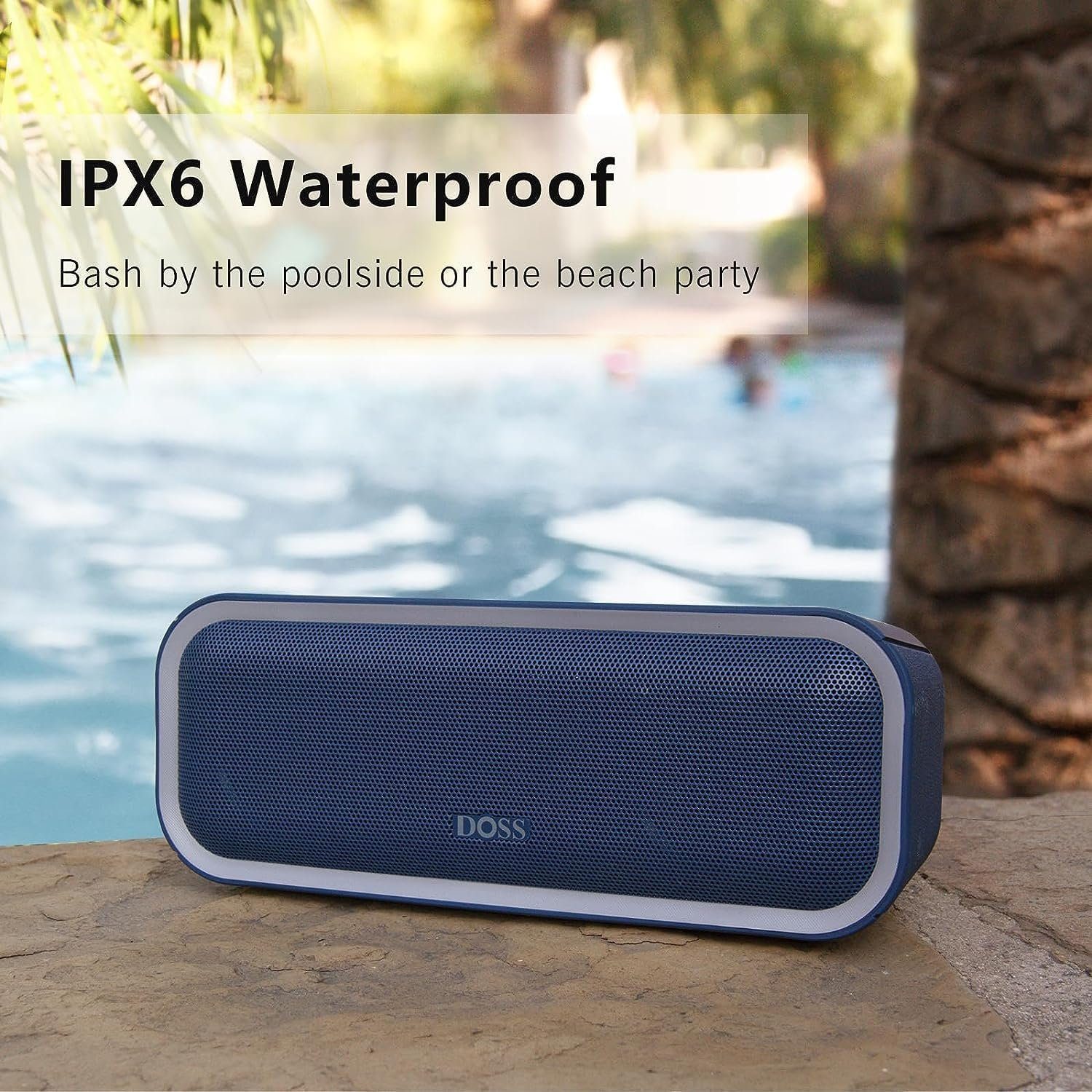 Bluetooth Wasserdicht, 15 DOSS Lautsprecher Wireless Musikbox Stereo-Pairing, Stereo IPX5 Lichtern, 24 Std) W, (Bluetooth,