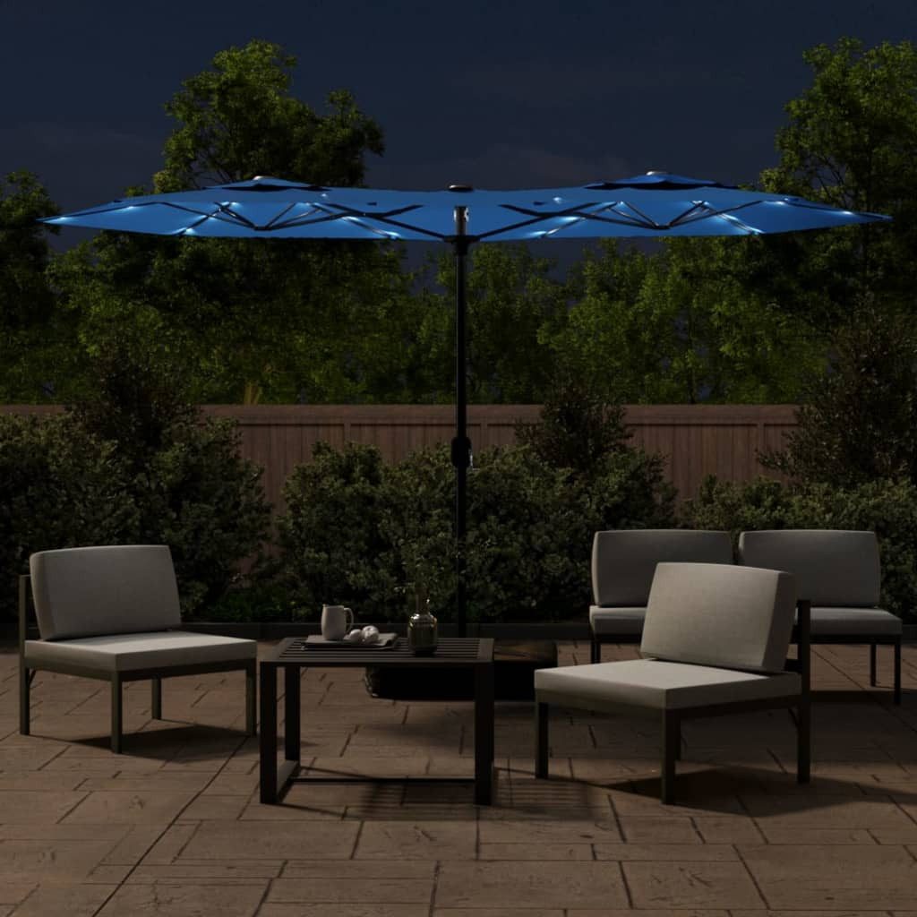 Thumbnail - vidaXL Sonnenschirm Doppel-Sonnenschirm mit LED-Leuchten Azurblau 316x145 cm