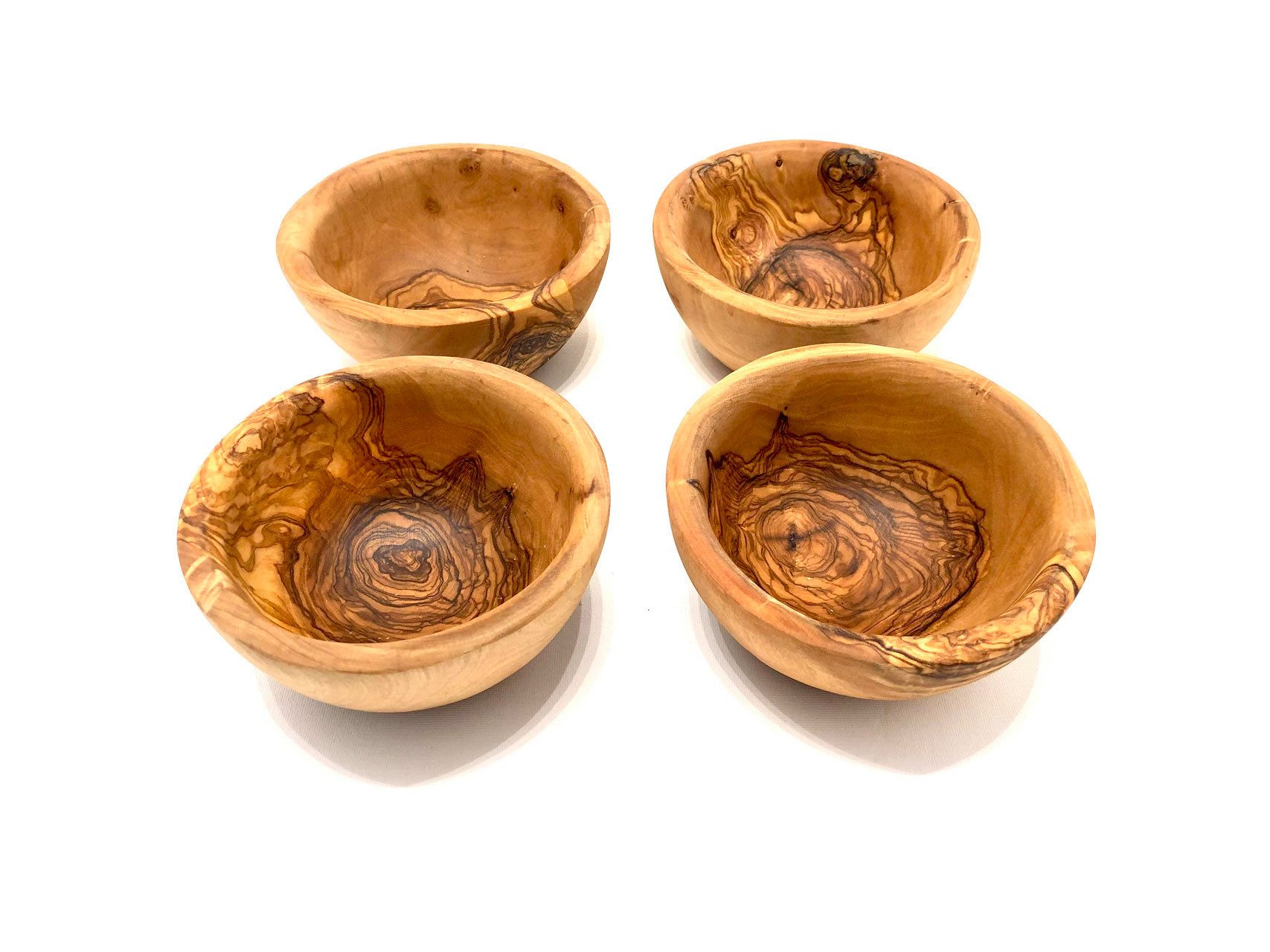 Olivenholz-erleben Tapas-Schale rund Ø 14 cm aus Olivenholz – rustikal und handgefertigt, Olivenholz, (1-tlg), Jede Schale ein Unikat – natürliche Maserung, rustikales Olivenholz