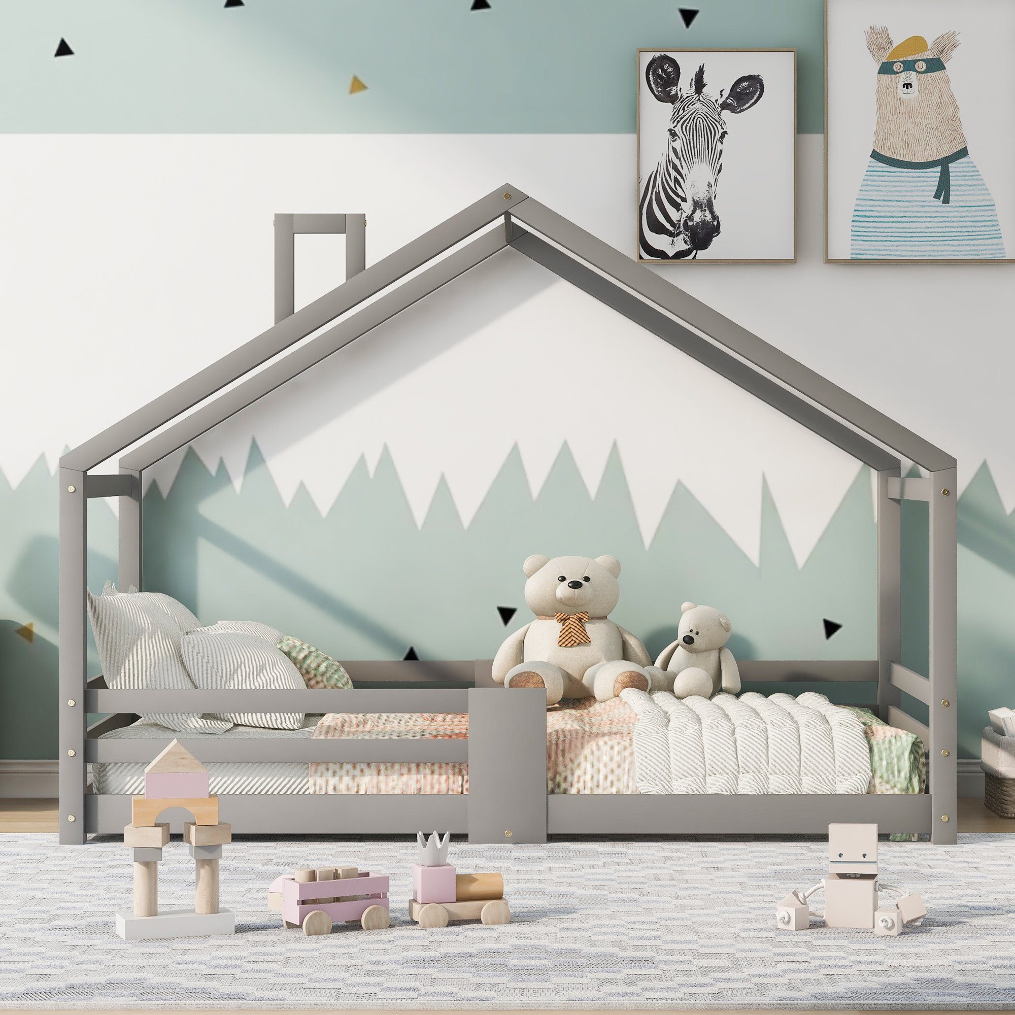 Flieks Kinderbett (1-tlg), Kiefernholz Hausbett mit günstig online kaufen