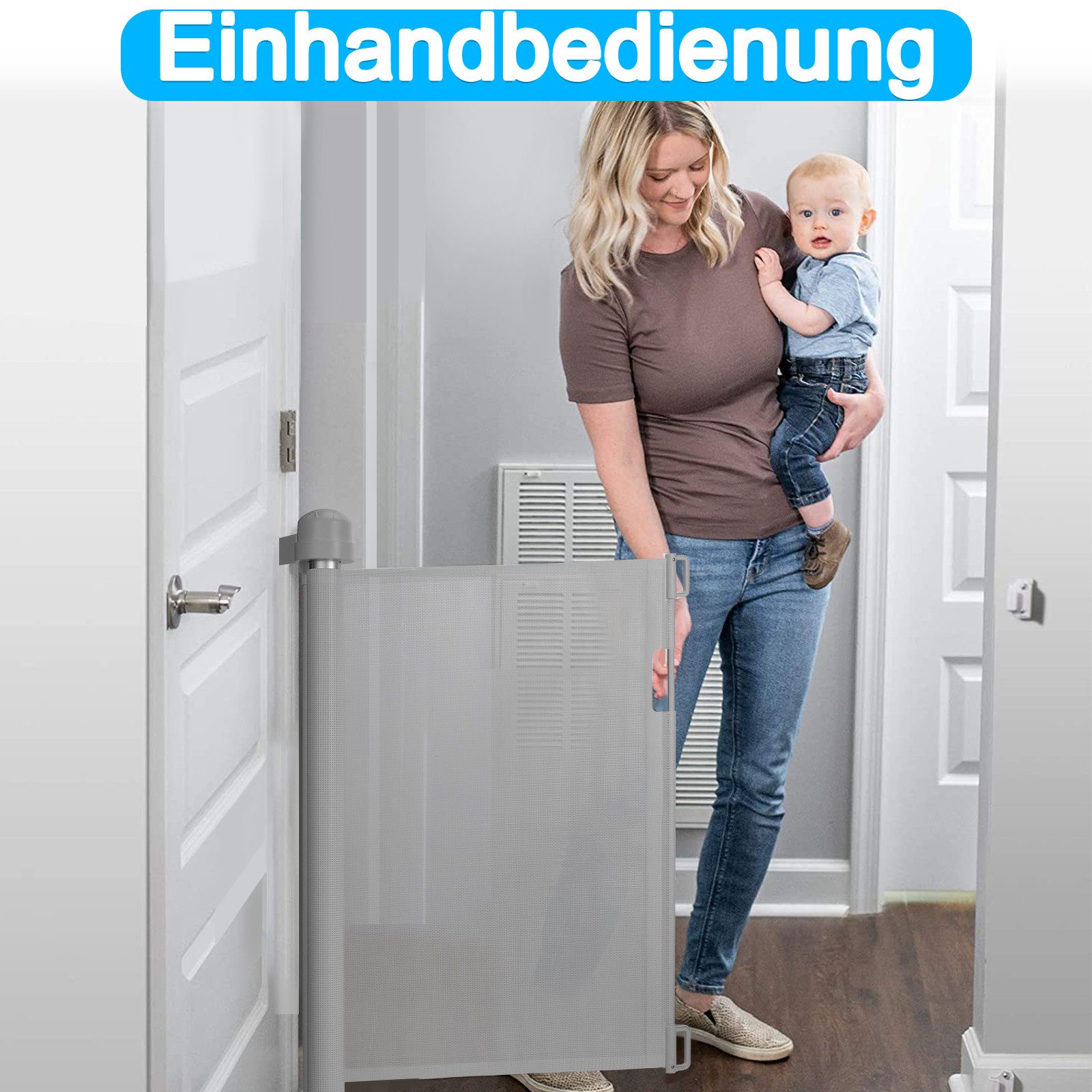 FIVMEN Treppenschutzgitter PVC Türschutzgitter Ausziehbar 0-300 cm, Weiß/Grau/Schwarz für Babys und Haustiere