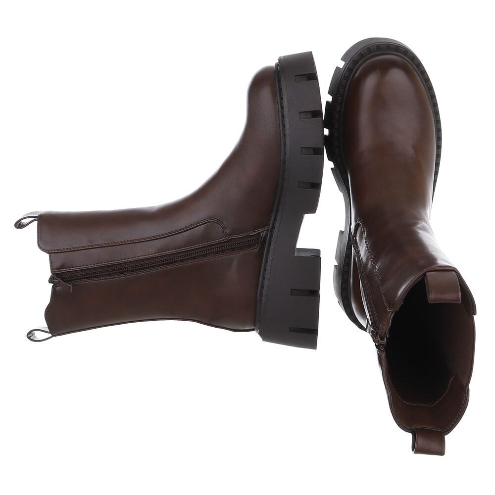 Ital-Design Trendige Chelsea Boots mit markanter Sohle für Damen Plateaustiefelette (90152879) Blockabsatz Stiefeletten in Braun