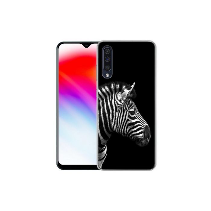 MuchoWow Handyhülle Zebra - Schwarz - Weiß - Porträt - Tiere Handyhülle Samsung Galaxy A30s Smartphone-Bumper Print Handy