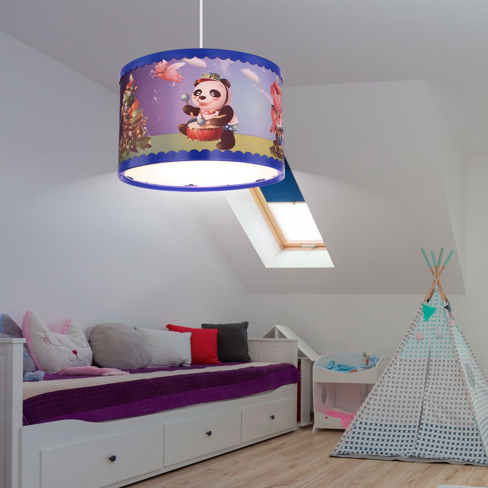 GLOBO LIGHTING LED-Hängeleuchte, Leuchtmittel inklusive, Warmweiß, Kinderleuchte Kinderzimmer Hängelampe LED Tiermotiv Panda Trommel bunt