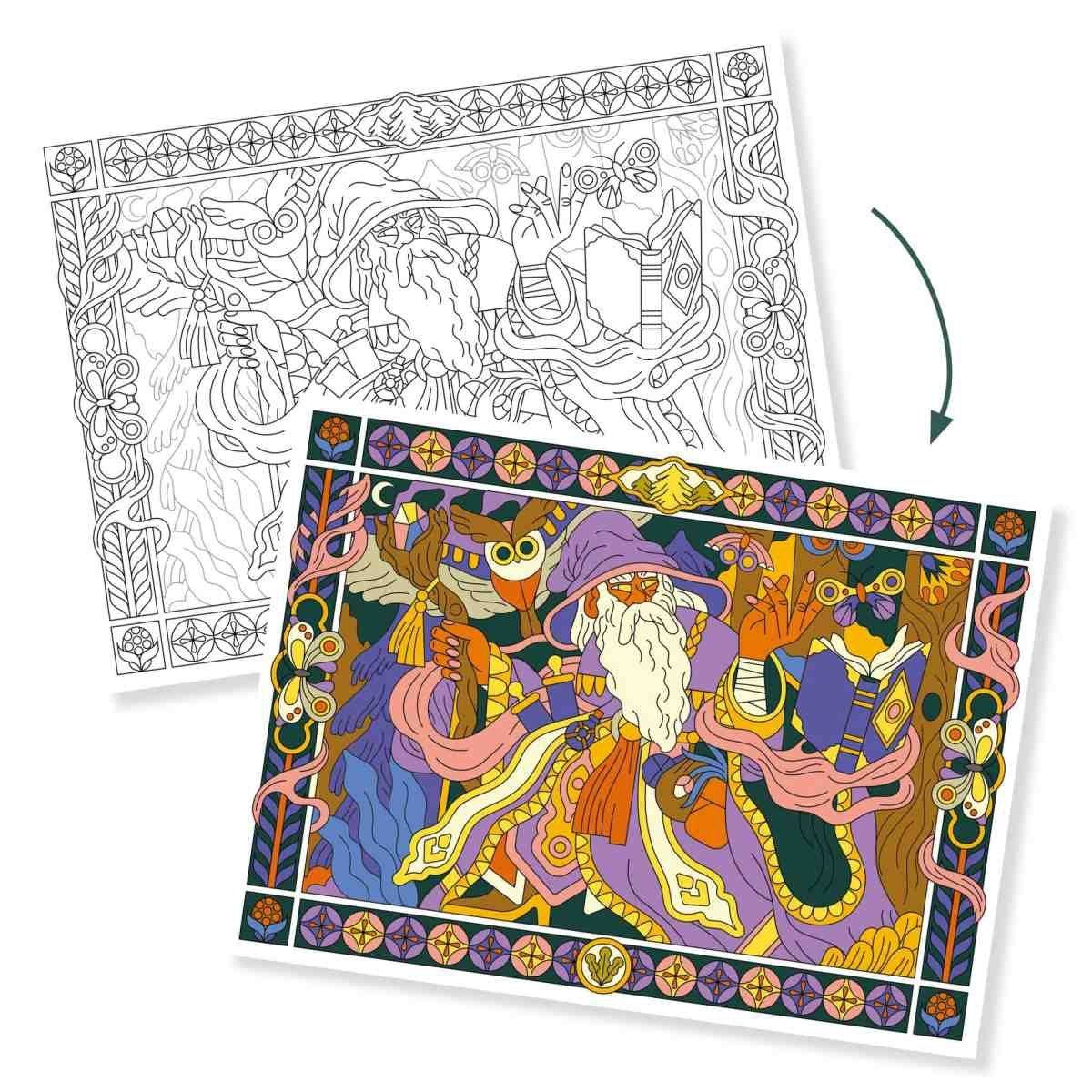 DJECO Kreativset Ausmalbilder XL Colouring Gallery 38 x 28 cm 3 Ausmalbilder Poster