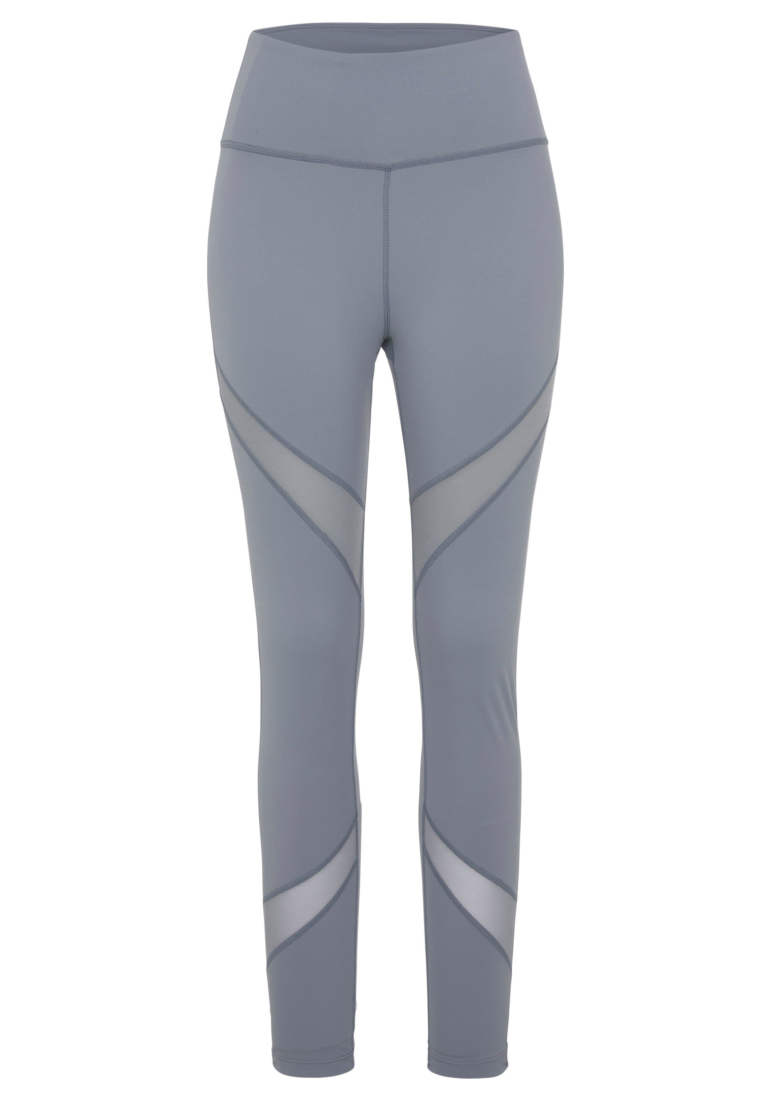 kleiner Raffung, Funktionsleggings grau mit -Sport blau ACTIVE LASCANA Leggings Loungewear