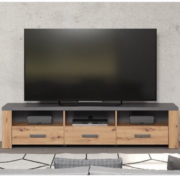 trendteam Lowboard TV-Lowboard Follow, Fernsehtisch Sideboard TV-Schrank Möbel Eiche/Anthrazit 180x43x50cm