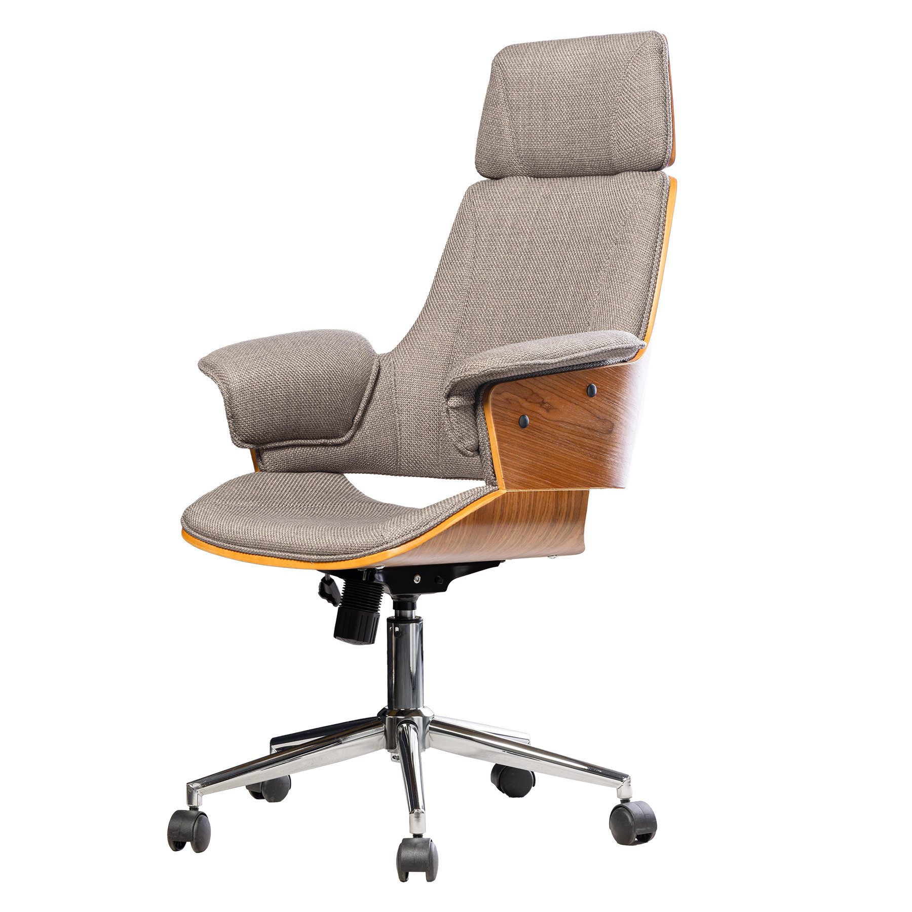 riess-ambiente Bürostuhl MANHATTAN grau -Strukturstoff, Metall, Walnussholz, gepolstert, Rollen (Einzelartikel, 1 St), Strukturstoff · drehbar · ergonomisch · Armlehnen · höhenverstellbar