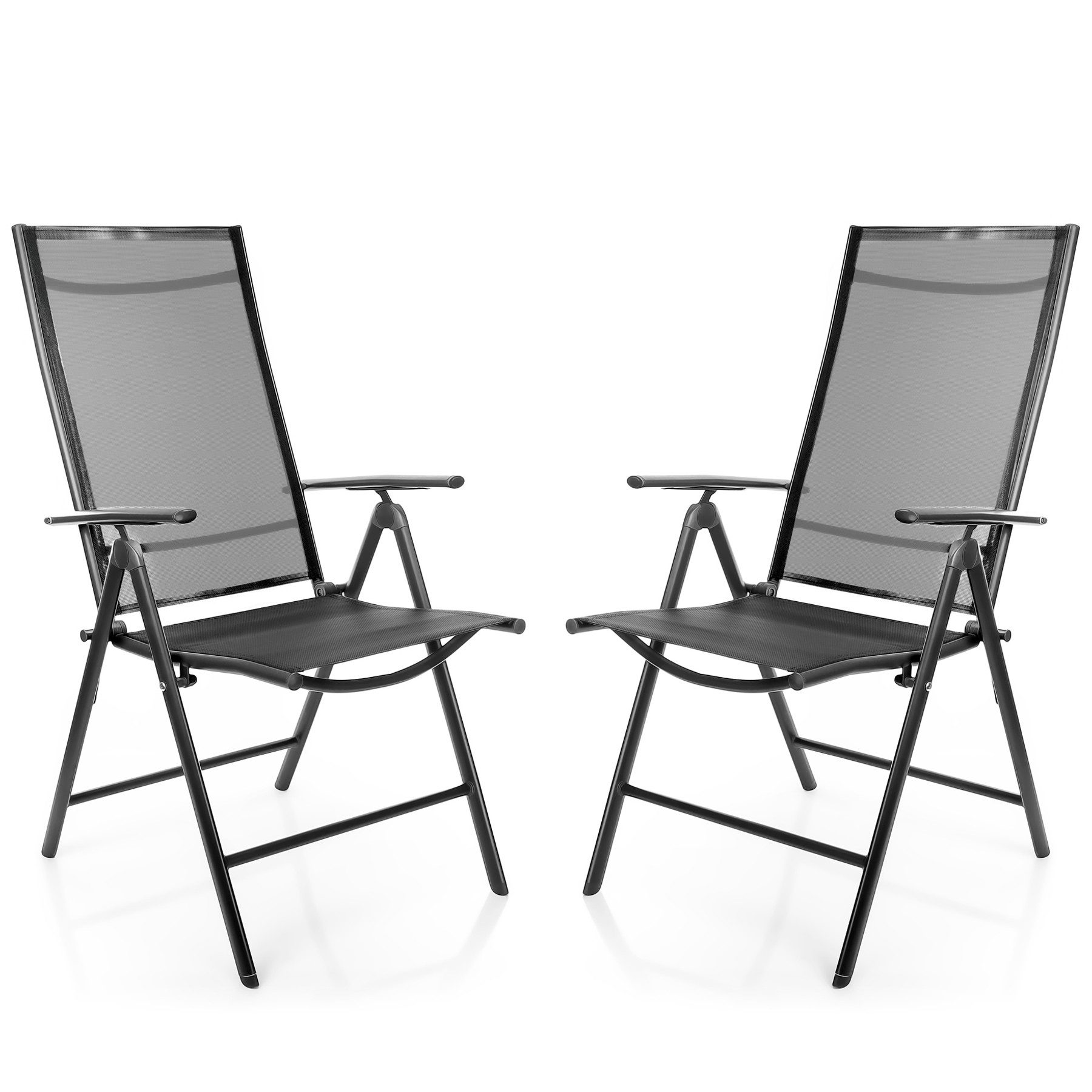 BigDean Gartenstuhl 2 Stück Balkonstühle dunkelgrau 120 kg belastbar 7-fach Verstellbar (Set, 2 St), Ergonomisches Design, Robustes Material, Atmungsaktives Gewebe