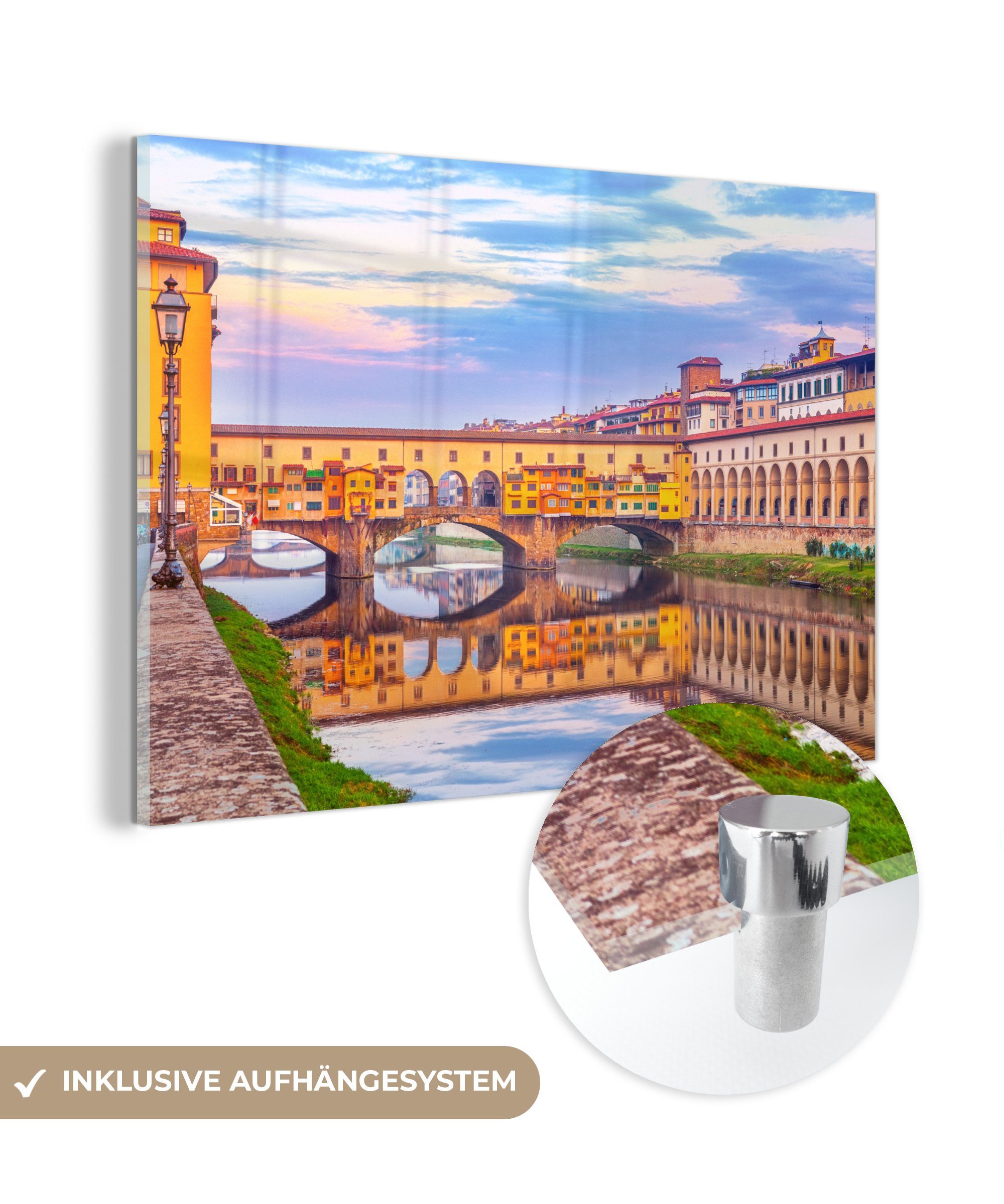 MuchoWow Acrylglasbild Buntes Bild der Ponte Vecchio in Italien., (1 St), Acrylglasbilder Wohnzimmer & Schlafzimmer