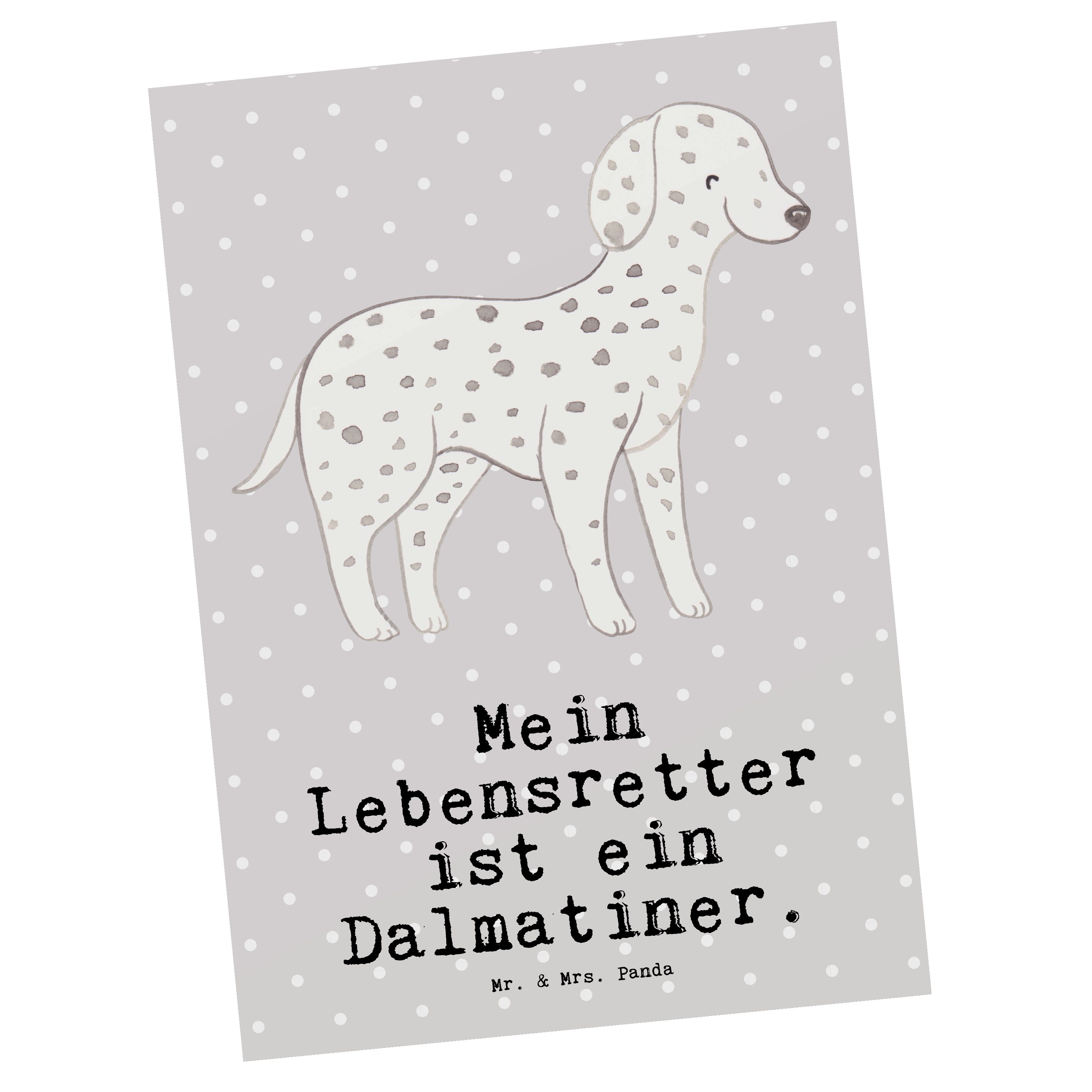 Mr. & Mrs. Panda Postkarte Dalmatiner Lebensretter - Grau Pastell - Geschenk, Hunderasse, Ansich