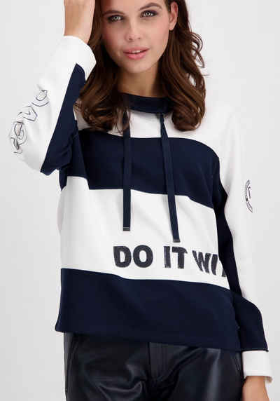 Monari Sweatshirt mit Blockstreifen und Glitzerschrift